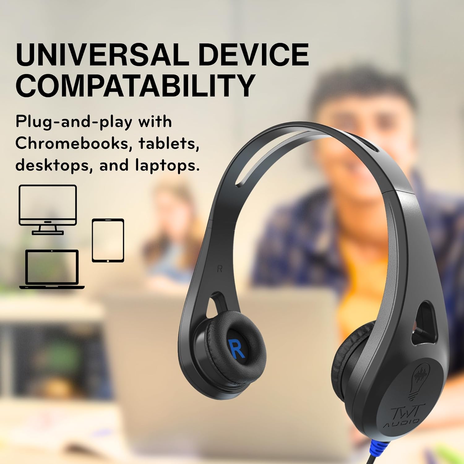 TWT Audio Classroom Headphones Bulk 20 Pack – Ergo TW100 On Ear Wired Headphones for School, Students, Teachers,Lightweight Noise Reducing 3.5mm Jack for Testing, Learning & Daily Use