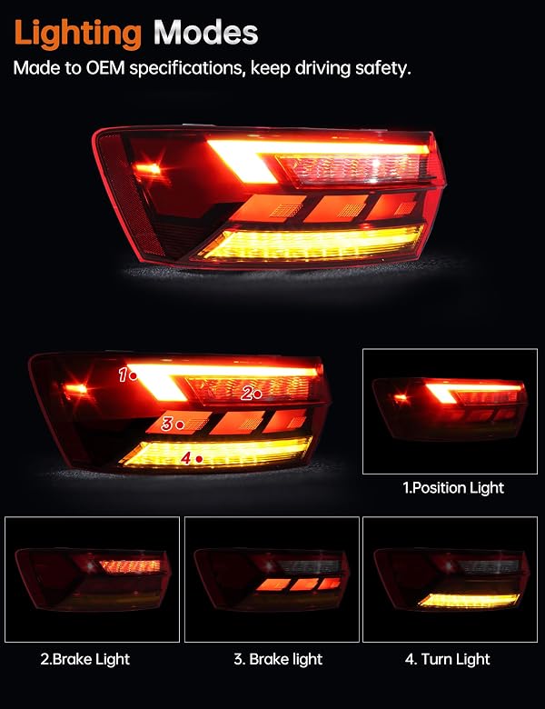CHELANGHU Left Driver Side Tail Lights Fit for 2019 2020 2021 2022 2023 2024 Volkswagen VW Jetta GLI TailLight, LED Bulb, 5 pins, Amber Turn Signal, Rear Brake lamps,Replace for 17A945095A by CHELANGHU - Used condition - Image 4