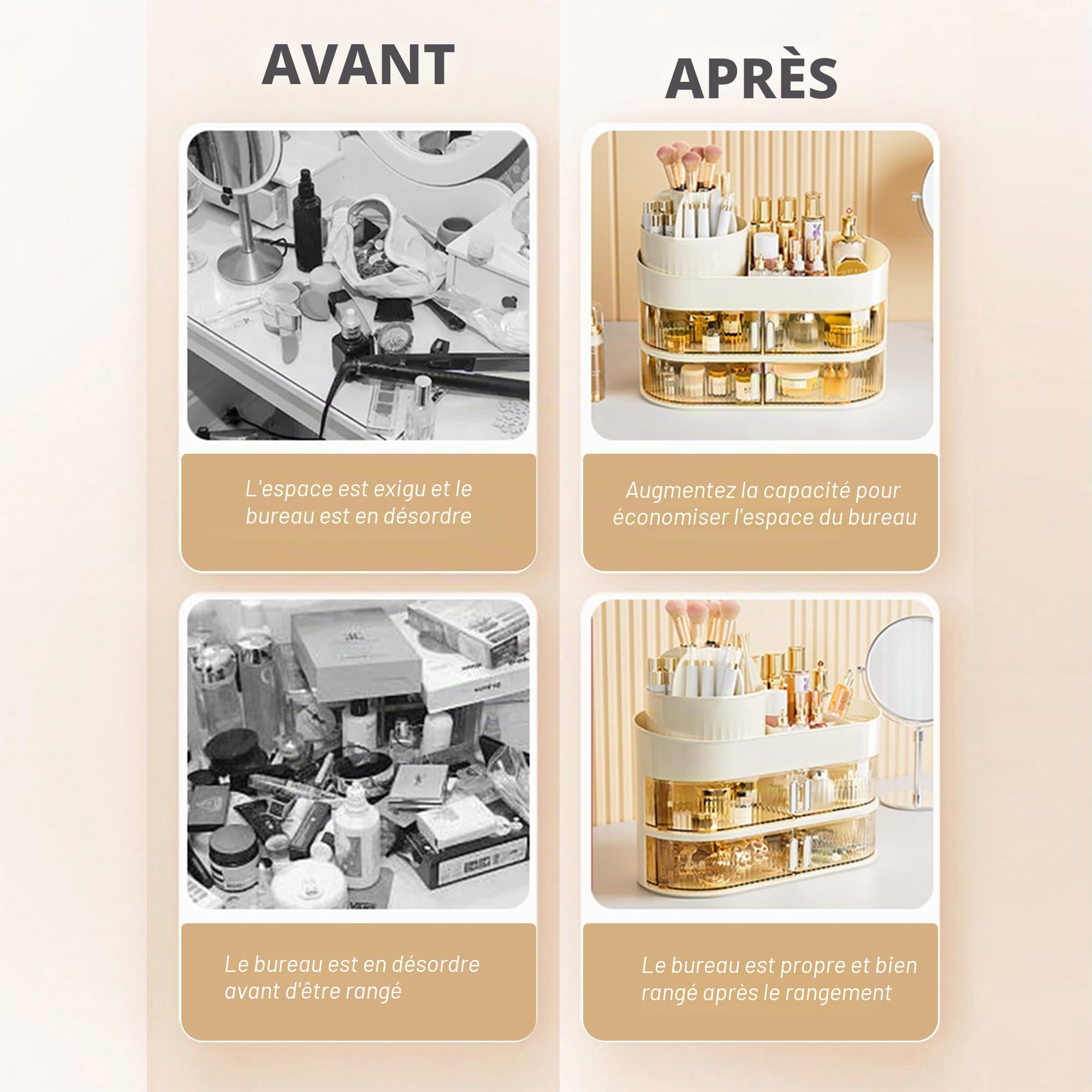 3 Couche Organisateur Maquillage pour Coiffeuse Boîte Multifonctionnel 360 Degrés Rotatif Support pour Pinceaux Maquillage Présentoir Cosmétique pour Chambre Salle de Bain pour Rouges à Lèvres Lotions