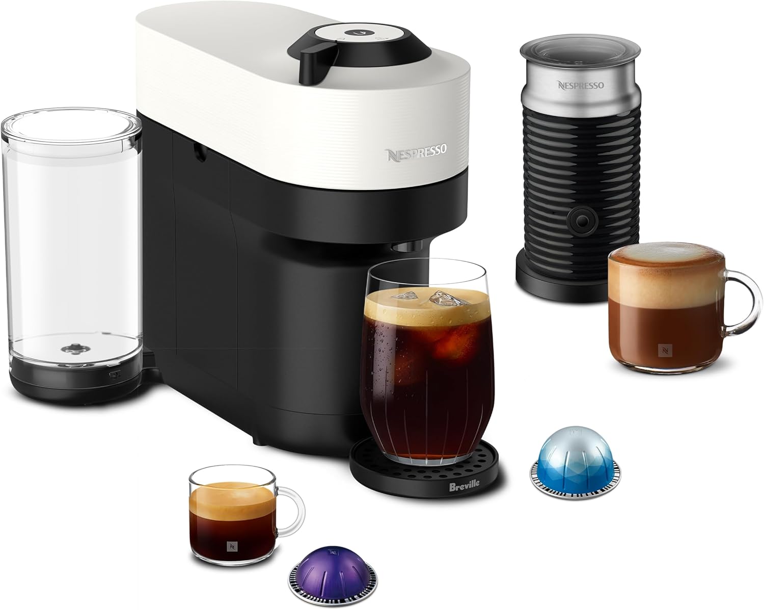 Nespresso Vertuo Pop+ Coffee and Espresso Maker by Breville with Milk Frother, Coconut White