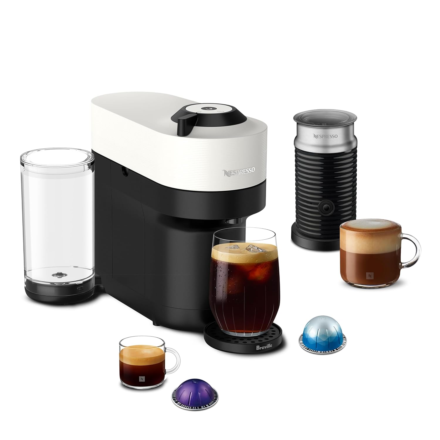 Nespresso Vertuo Pop Coffee and Espresso Maker by Breville with Milk Frother Coconut White