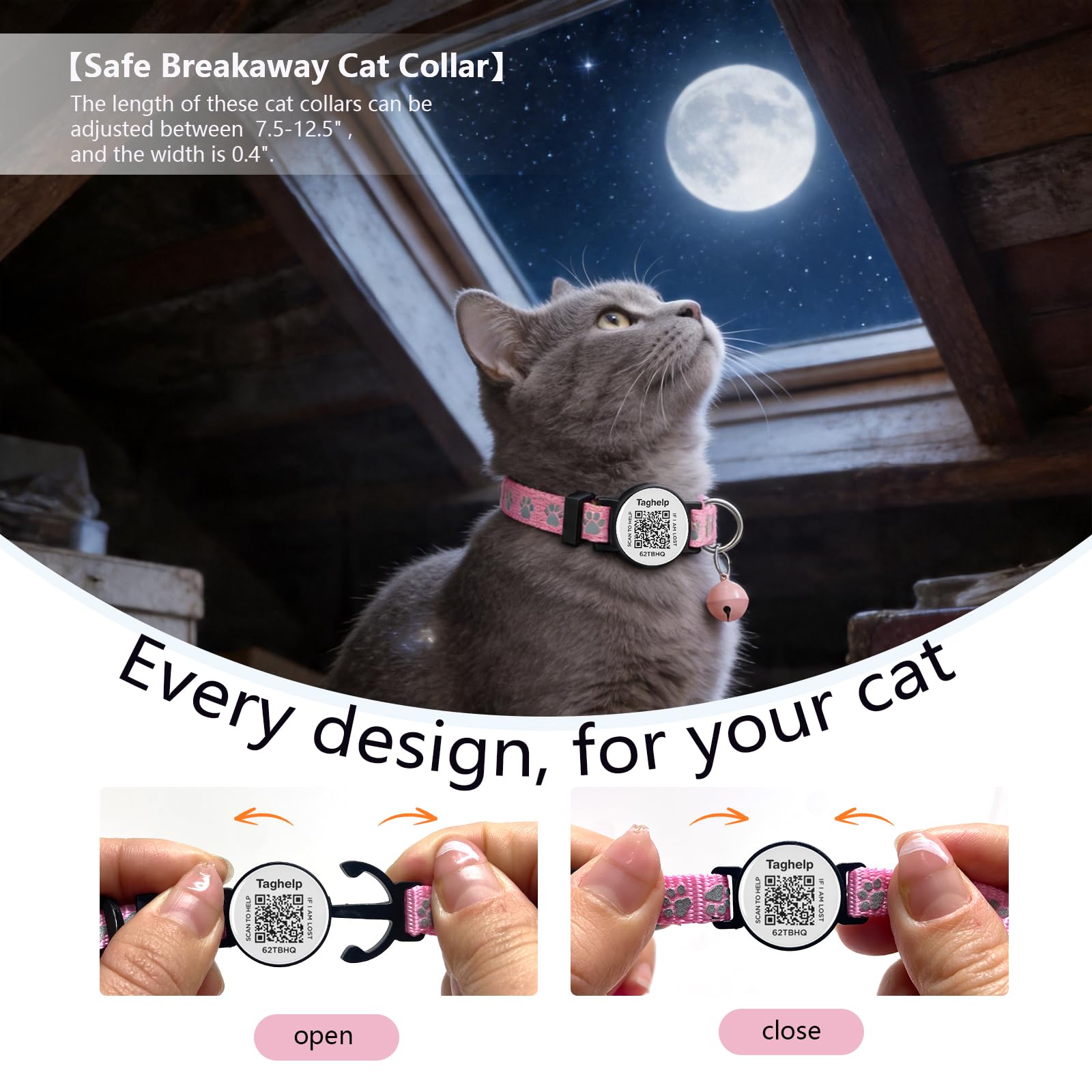 Paquete de 6 collares para gatos con hebilla de seguridad separable y etiqueta de identificación inteligente con código QR, collares de gatito ultra suaves y ajustables para gatos, bonito diseño de