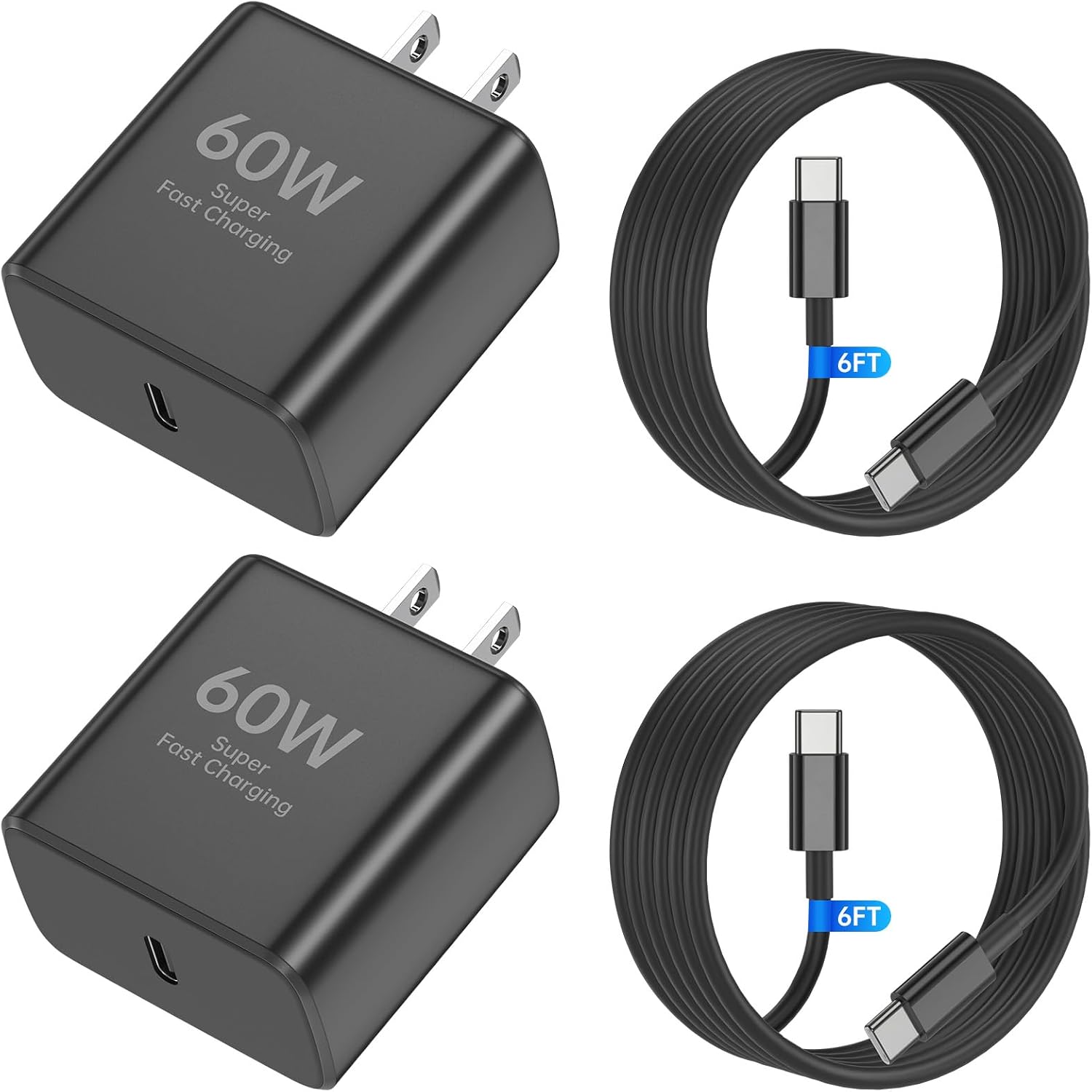 2Pack 60W USB C Fast Charger for Samsung Galaxy S26 Ultra/S26+/S26, PD 3.0 Type C Wall Charger Block with 6FT & 10FT USB C to C Cable, Super Fast Charging for S25 Ultra/S24/S23, iPhone 17/16/15