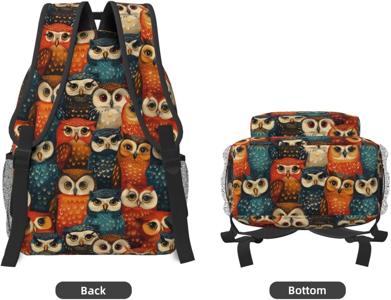 Colorful Owl Backpack, School Laptop Travel Polyester Whimsical Owls Backpacks for Women Kids, Sports Work Back Pack Casual Daypack, Lightweight Rucksack Gifts for Hiking Camping Gym