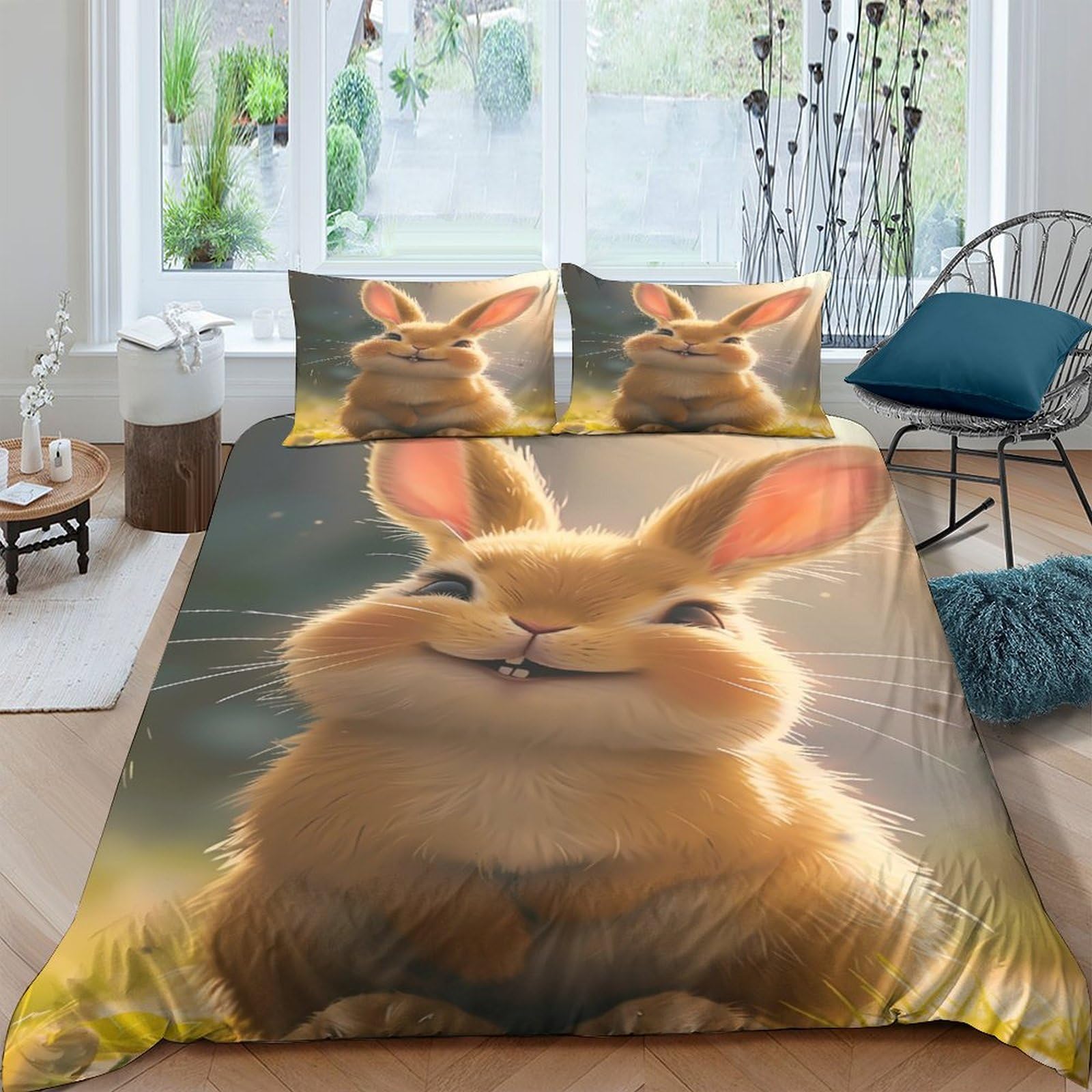 Ctjqhvkz Style-4 3D Printed Cute Bunny Fitted Sheet Microfiber Soft Breathable Rabbit Bed Cover For Bedroom Guest Room Decor Single（135X200cm）