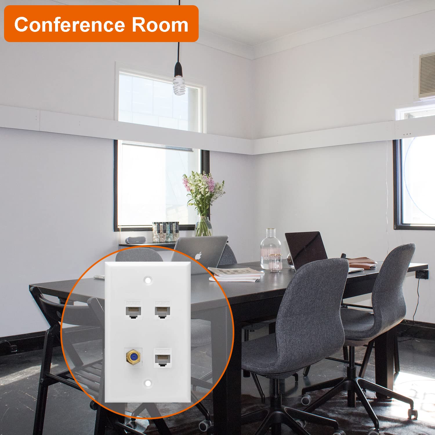 Plaque murale coaxiale Ethernet, 3 ports Cat 6 RJ45 Keystone et 1 port TV coaxial type F prise murale Keystone