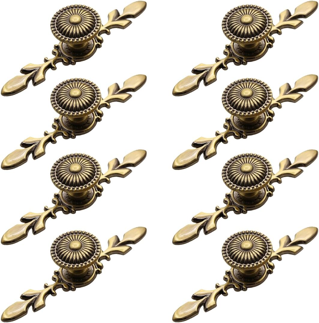 Vintage Cabinet Knobs, [4 Pack ] Antique Brass Dresser Knobs, Gold Mushroom Kitchen Cabinet Drawer Door Pulls