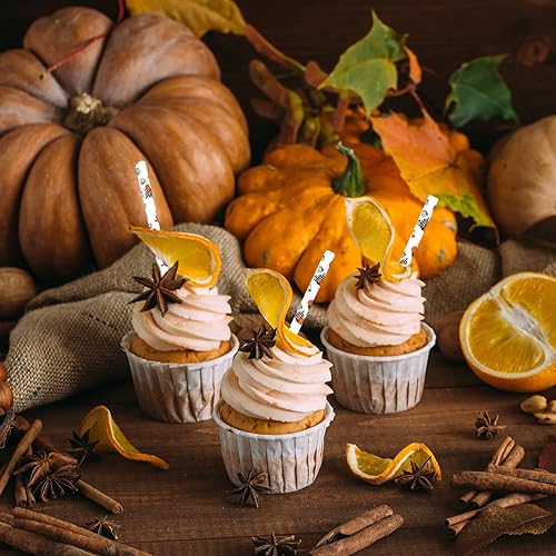 Miniatura 7 de Whaline 200 popotes de papel de otoño desechables de calabaza a cuadros blancos y negros, con patrón de calabaza, pajita decorativa de otoño para
