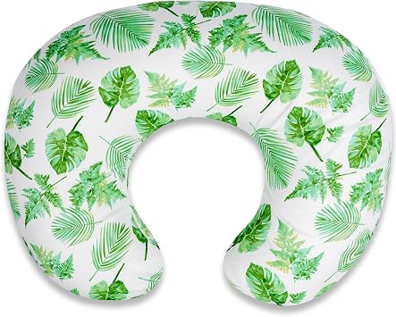 Nursing Pillow - Breastfeeding Pillow with Breathable Filling & Removable Cover, Ergonomic Support for Breastfeeding & Bottle Big Green Leaves,0-12 Months