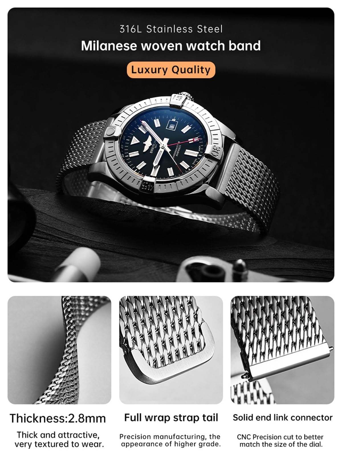 CZKE 316L acero inoxidable reloj banda 20mm 21mm 22mm Milanese tejido correas de reloj