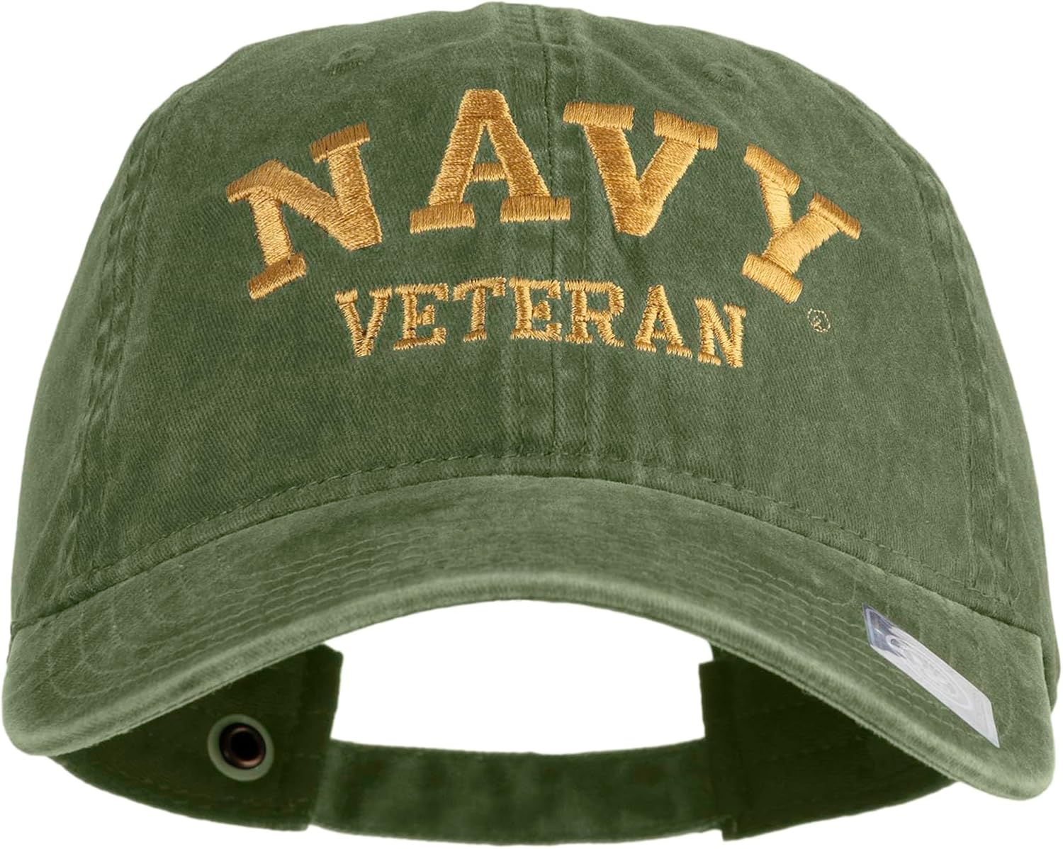 e4Hats.com Navy Veteran Letters Embroidered Washed Solid Pigment Dyed Cotton Twill Brass Buckle Cap