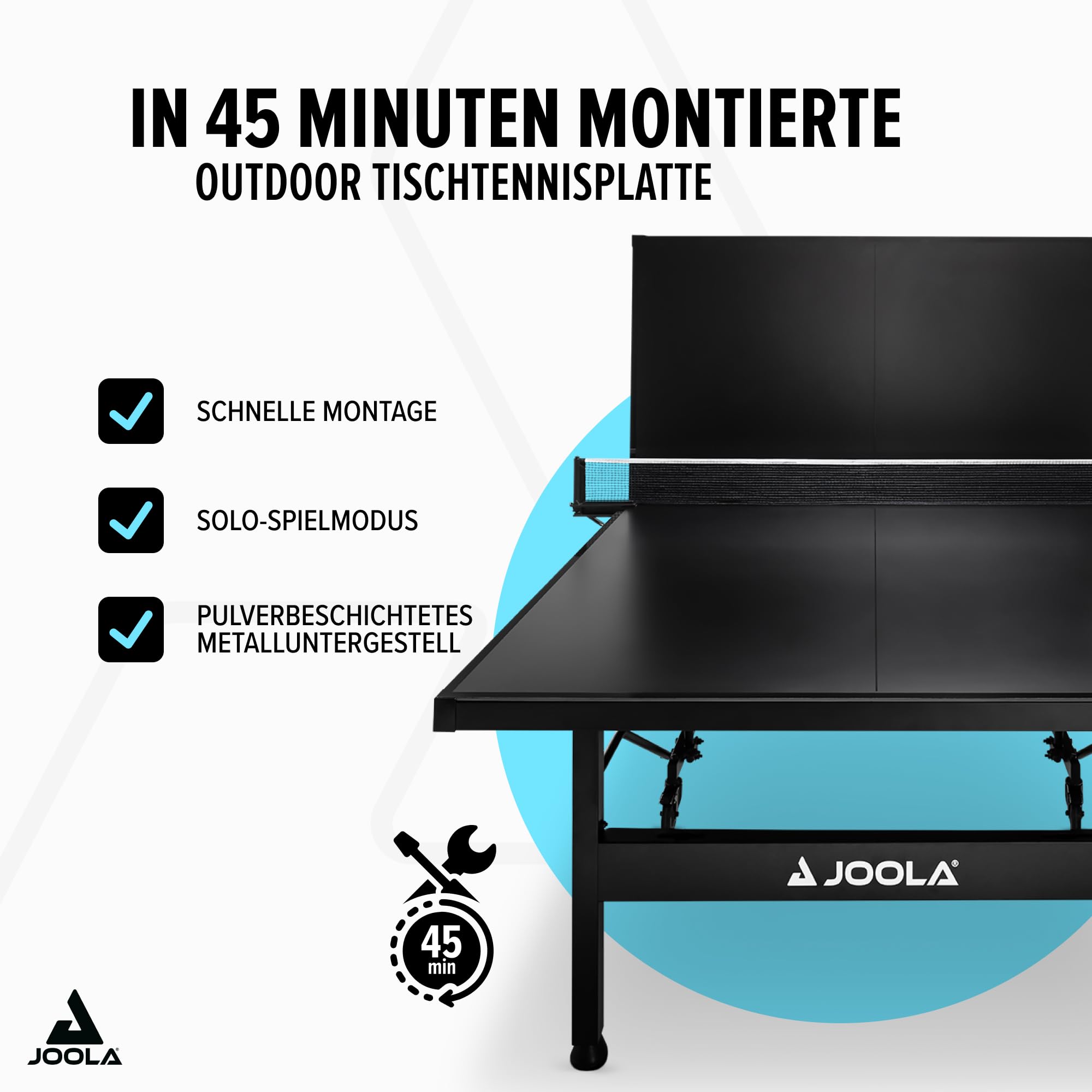 JOOLA Tischtennisplatte Black Outdoor, Wetterfest, Mobile & Klappbarer Tischtennistisch | 6mm Aluminium Plattenstärke | Inklusive Netz, schwarz, 274 x 152,5 x 76 cm