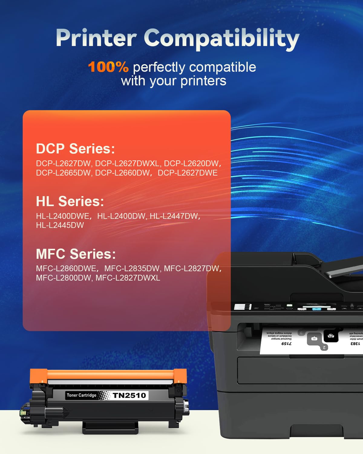 Toner TN2510 Compatible Brother - Pour Imprimantes Laser HL-L2400DW, DCP-L2660DW, MFC-L2800DW Et Autres Modèles