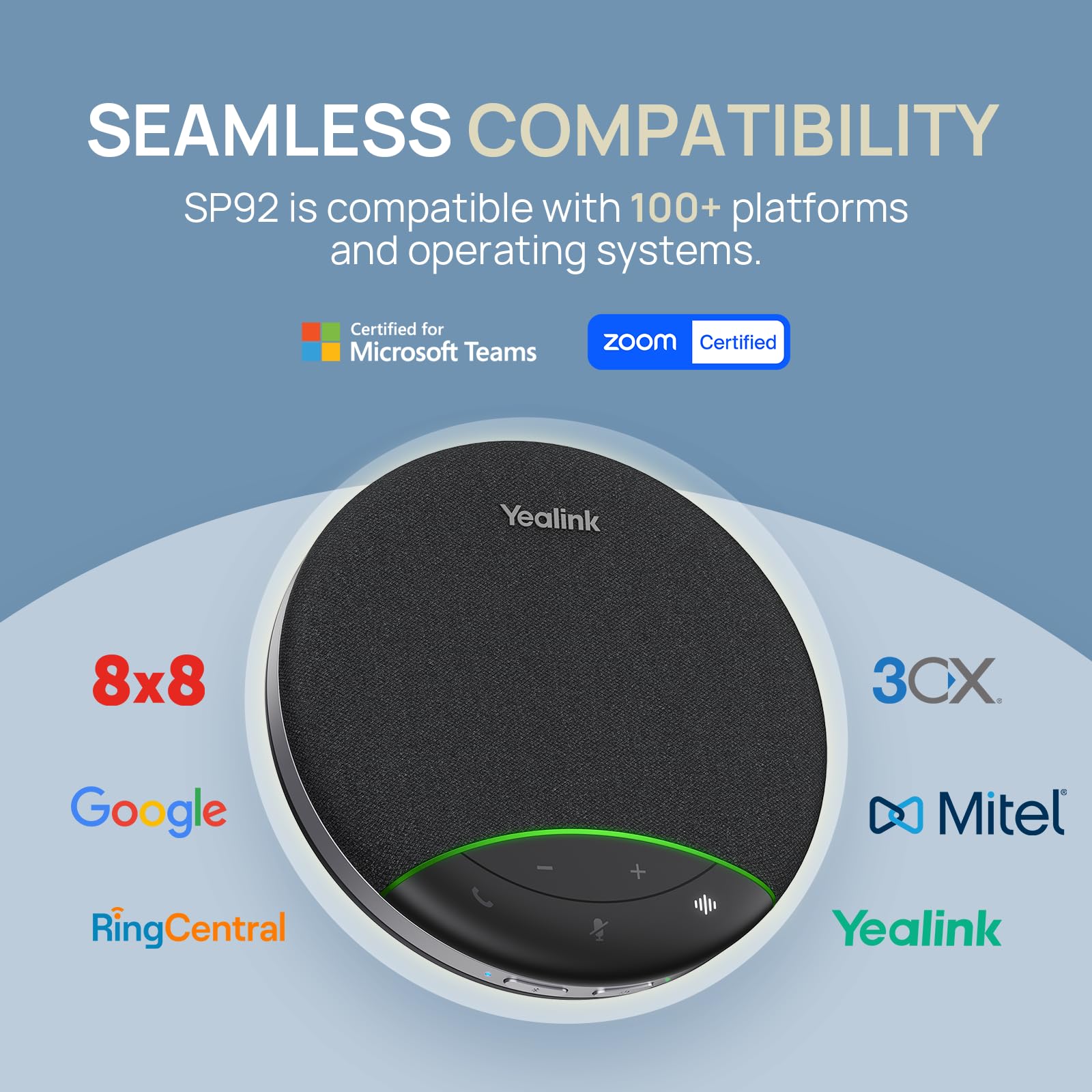 Yealink SP92 Altoparlante e microfono per conferenze da ufficio, altoparlante Bluetooth portatile con USB, microfono con cancellazione del rumore AI, 20 ore di chiamata, per piccole sale riunioni