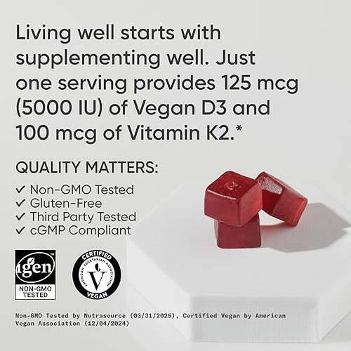 Vista 31 de Sports Research Vitamina D3 + K2 con 5000 iu de D3 a base de plantas y 100 mcg de vitamina K2 como MK-7 Verificado sin OMG y certificado vegano