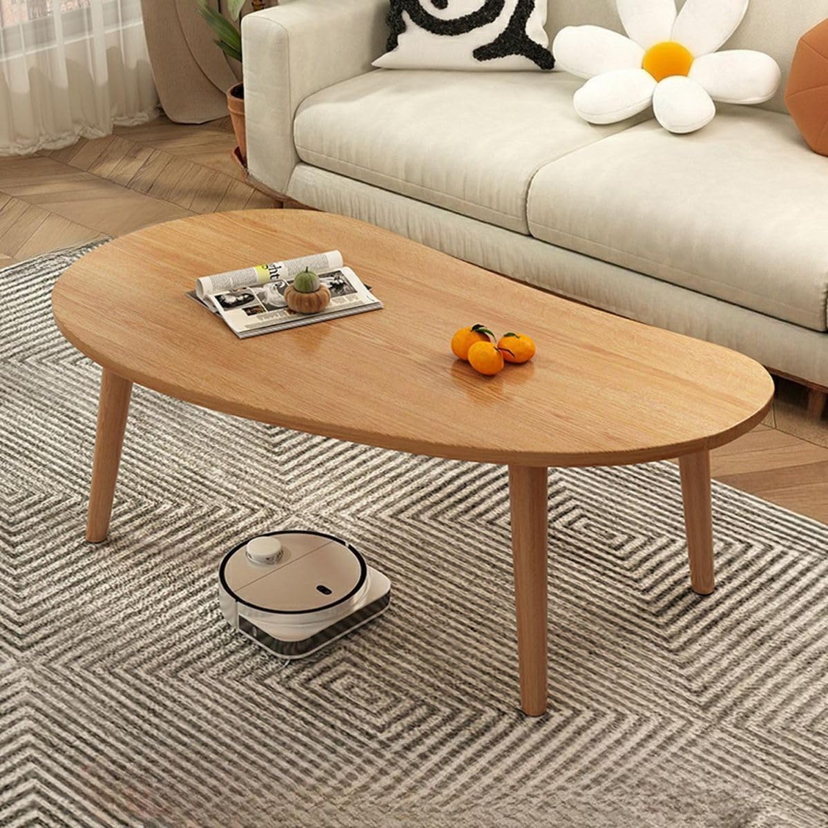 Coffee Table, Side Table with Solid Wood Legs, Sofa Centre Table for Bedroom Apartments, Small Wooden Tea Table for Living Room, Restaurant, Apartments, Balcony & TV longue, Easy to Assemble (Wood-A)