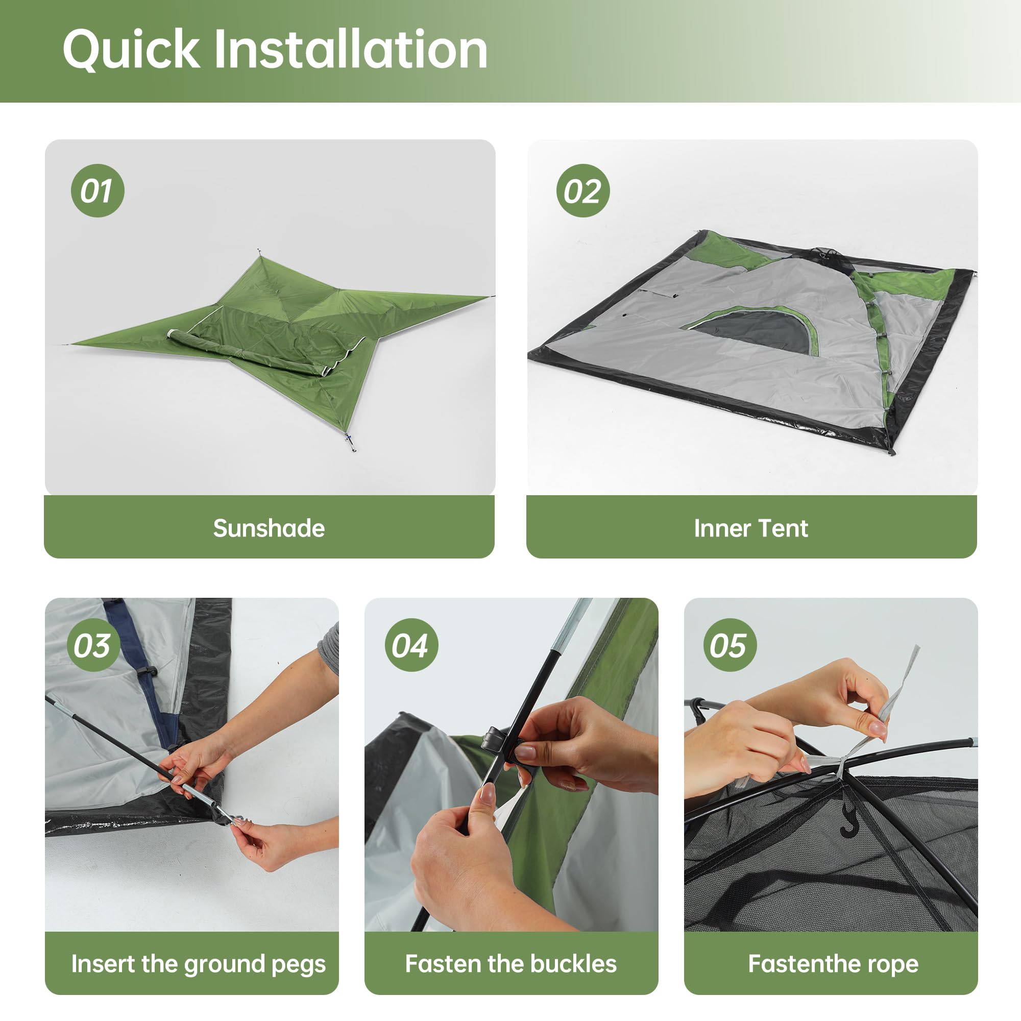 Tente de camping dôme pour 2 à 3 personnes avec salon et auvent – Double couche imperméable à l'eau, légère et facile à installer, sac de transport portable pour la randonnée, 210 x (210 + 150 cm) x