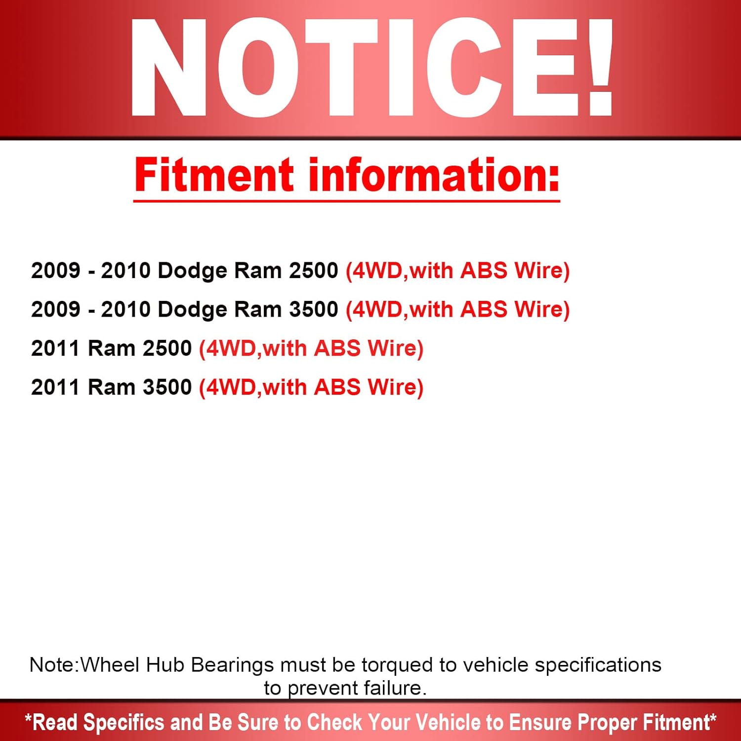 MotorbyMotor 515122 Front Wheel Beairng and Hub Assembly 4WD with ABS 8 Lugs Fits for 2009-2011 Dodge Ram 2500 3500, 2011 Ram 2500 3500 Wheel Hub Assembly