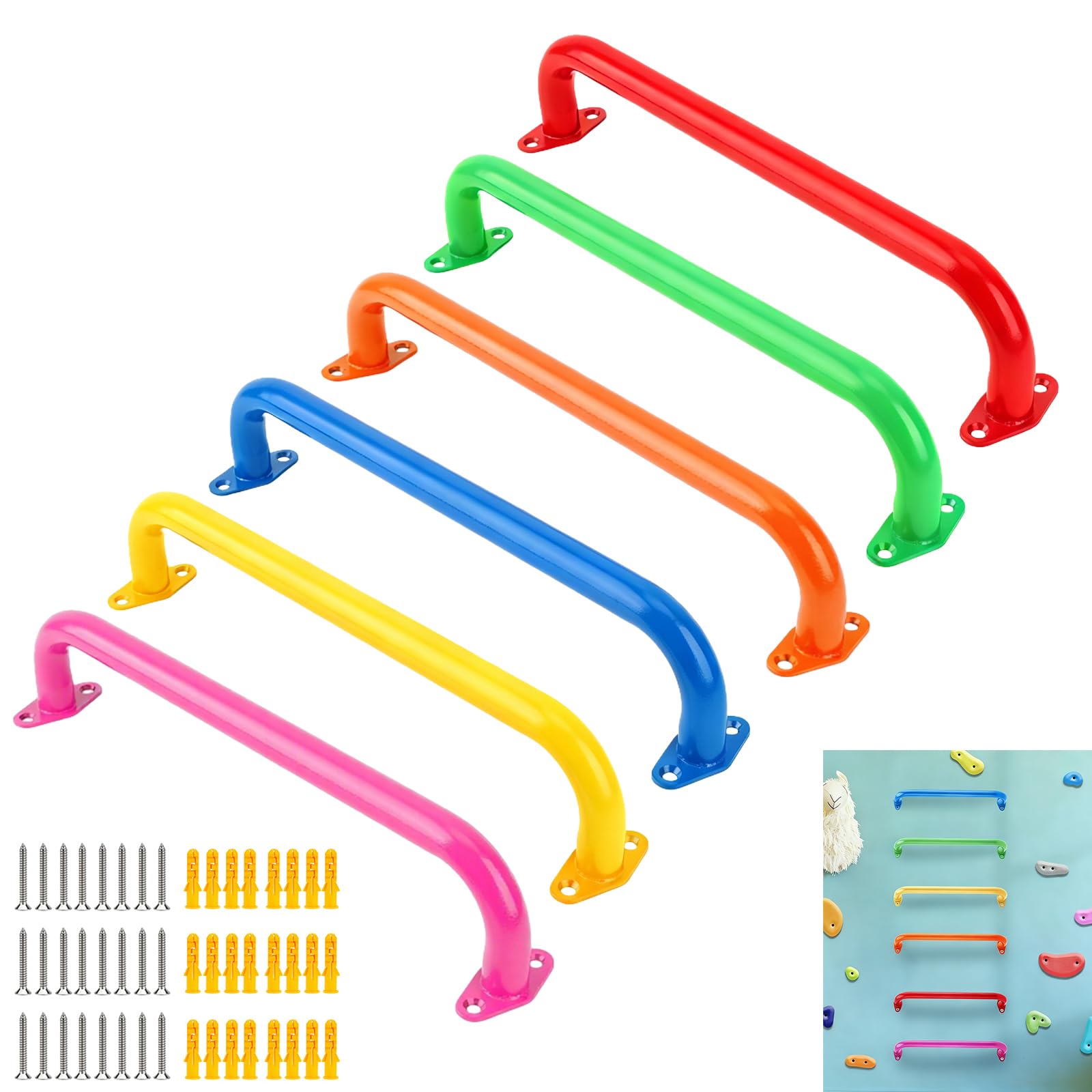 Photo 1 of BiJun17 inch Metal Playground Handles,Monkey Bars Indoor Heavy Duty Ceiling Grab Bars for Indoor Outdoor Playgrounds Climbing Frames,Treehouses,and Wall ladders (6 Colors-6pc)