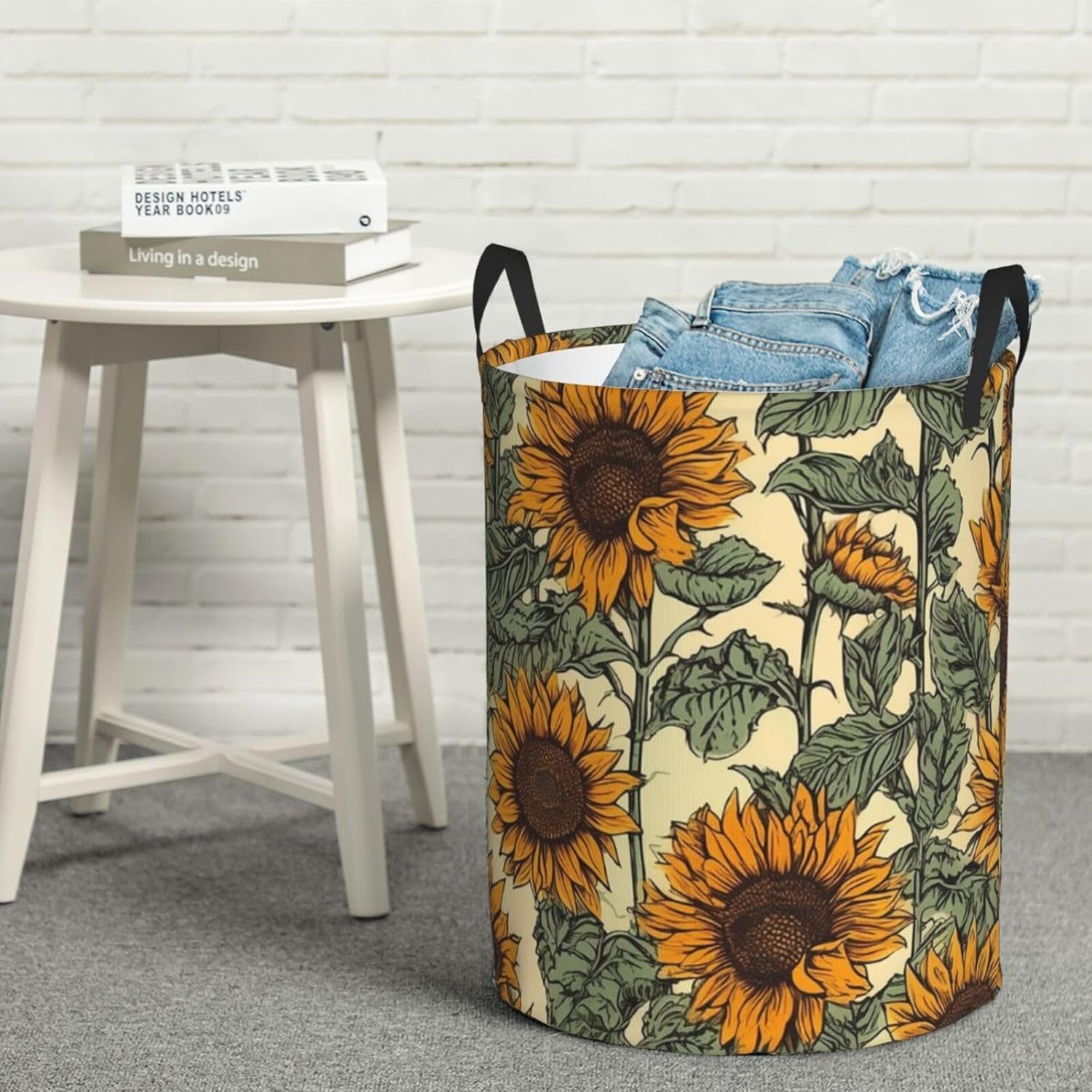 Romantic Sunflowers Laundry Basket With Handles, Foldable Laundry Hamper Oxford Cloth Dirty Clothes Basket Waterproof Clothes Toys Storage Bin Organizer for Bedroom Bathroom Dorm