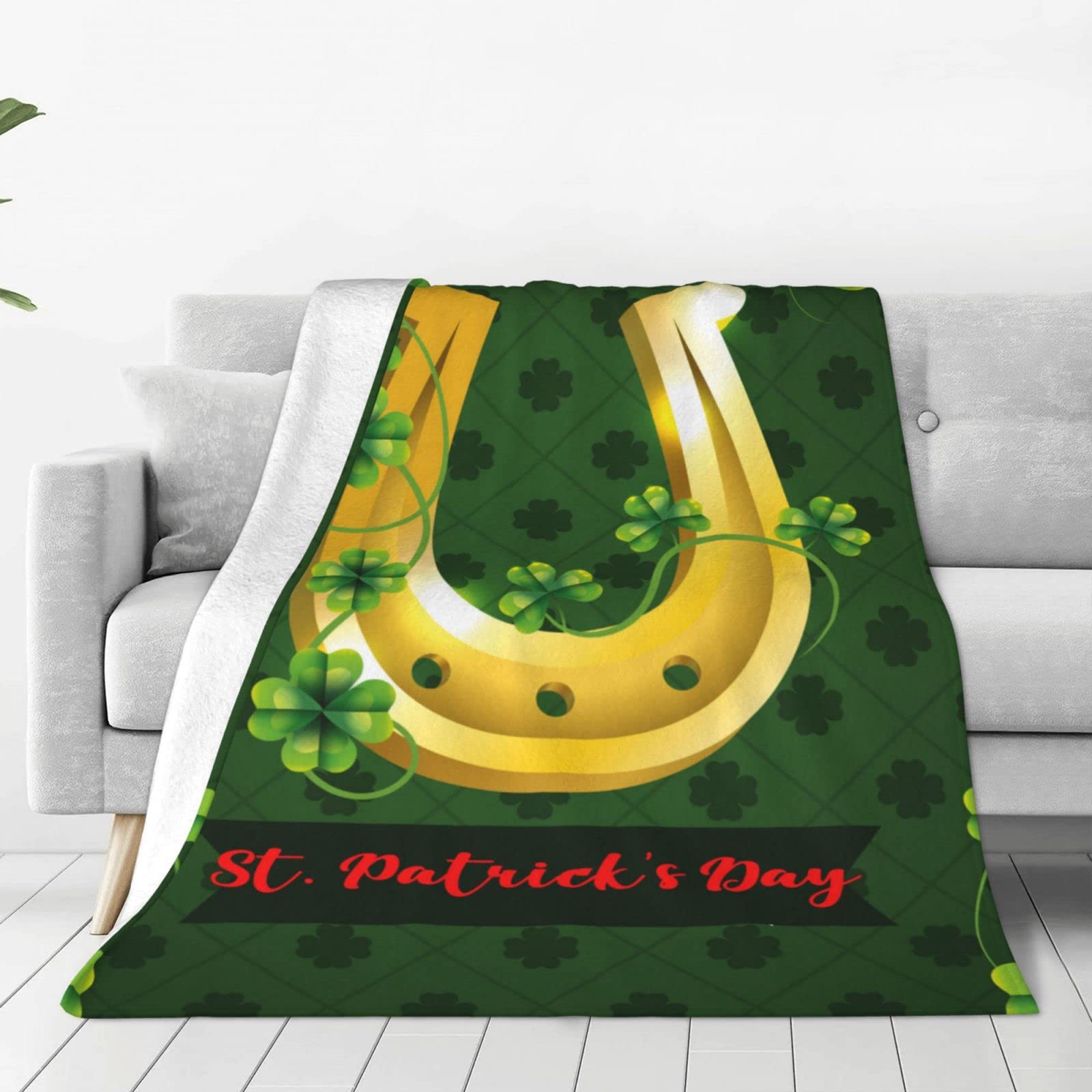 Lsjuee Throw Blanket Happy St. Patrick's Day Warm Cozy Soft Lightweight Flannel Fleece Blanket for Bedroom Sofa Room Home Decorative Fuzzy Blanket 80"x60"