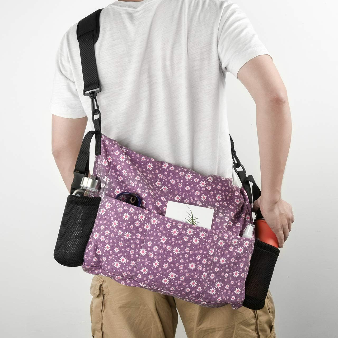 CaSZLUTION Wheelchair Storage Bag Wheelchair Tote Bag Travel Messenger Backpack Storage Organizer for Back of Wheelchair (Purple Floral Pattern) : Health & Household