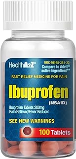 HealthA2Z® Ibuprofen 200mg | 100 Counts | Pain Relief | Body Aches | Headache | Arthritis | Cramps | Back Pain | Fever Red...