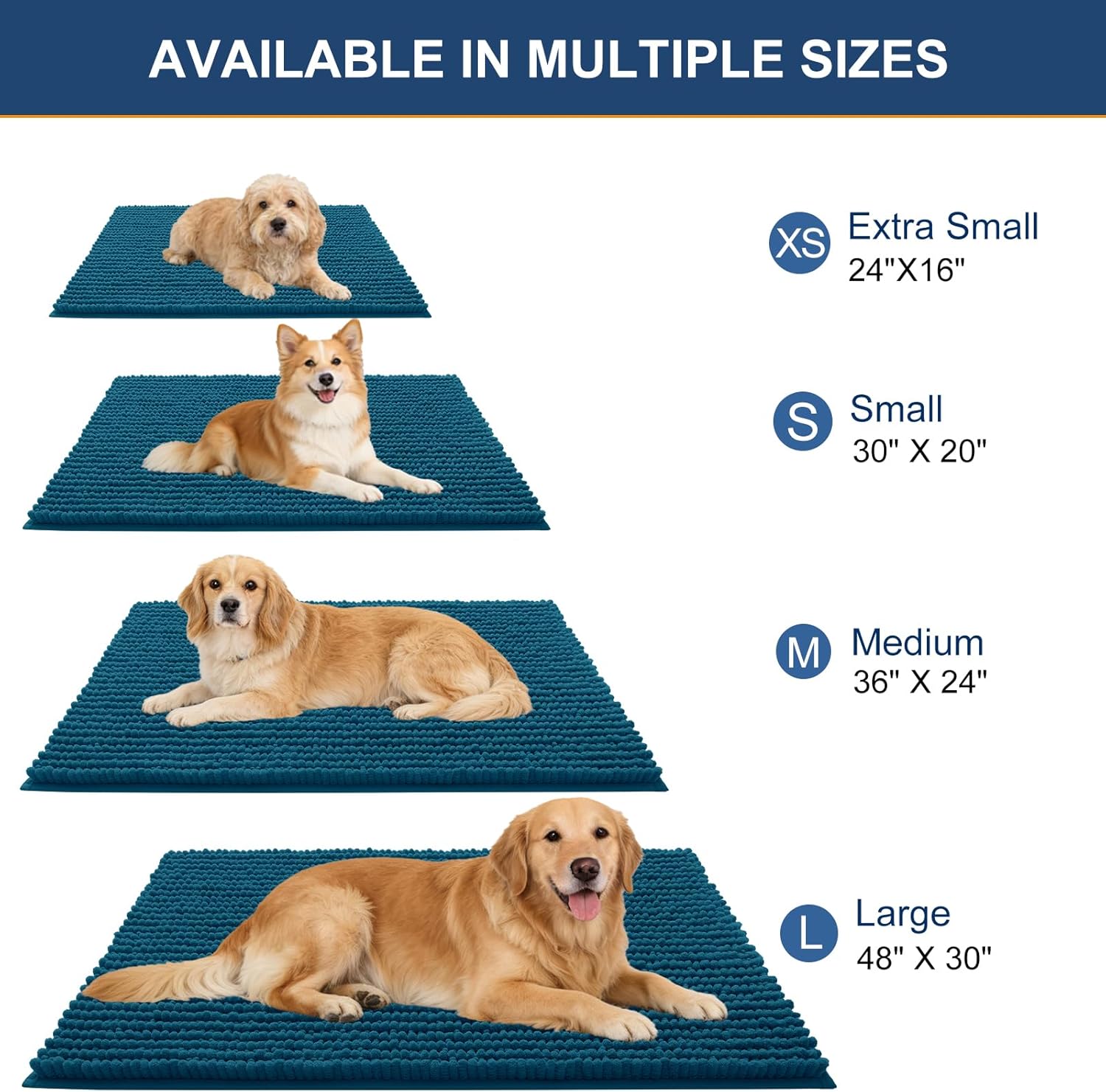 OLANLY Dog Door Mat for Muddy Paws 47x17, Ultra Absorbent Chenille Mud Doormat, Non-Slip Washable and Dirt Trapping Doormat for Indoor Entryway, Quick-Dry Indoor Pet Bed Mats for Dogs, Atlantic Blue