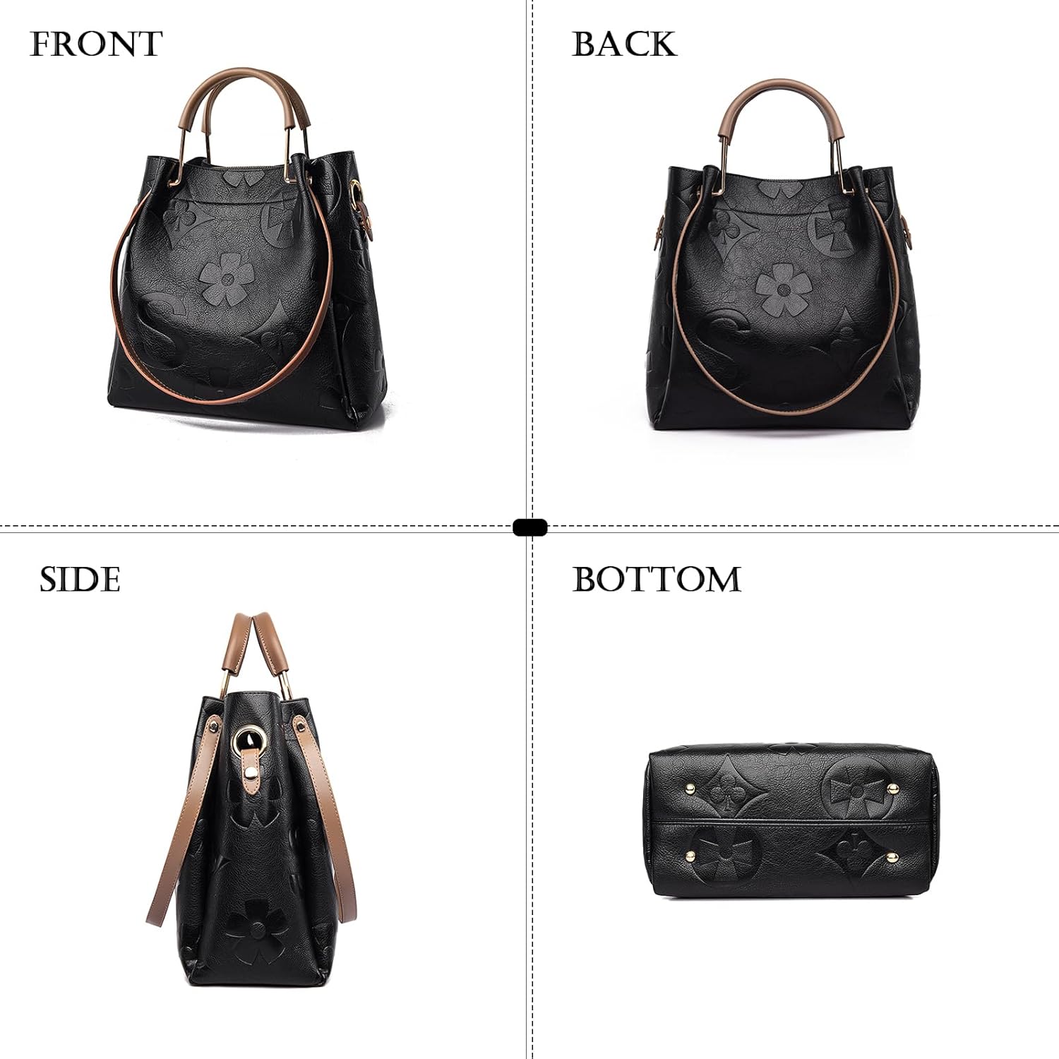 Travistar Floral Handbags Purses Women - Embossed Leather Top Handle Handbag Set Large Shoulder Bag Ladies Bucket Hobo Tote