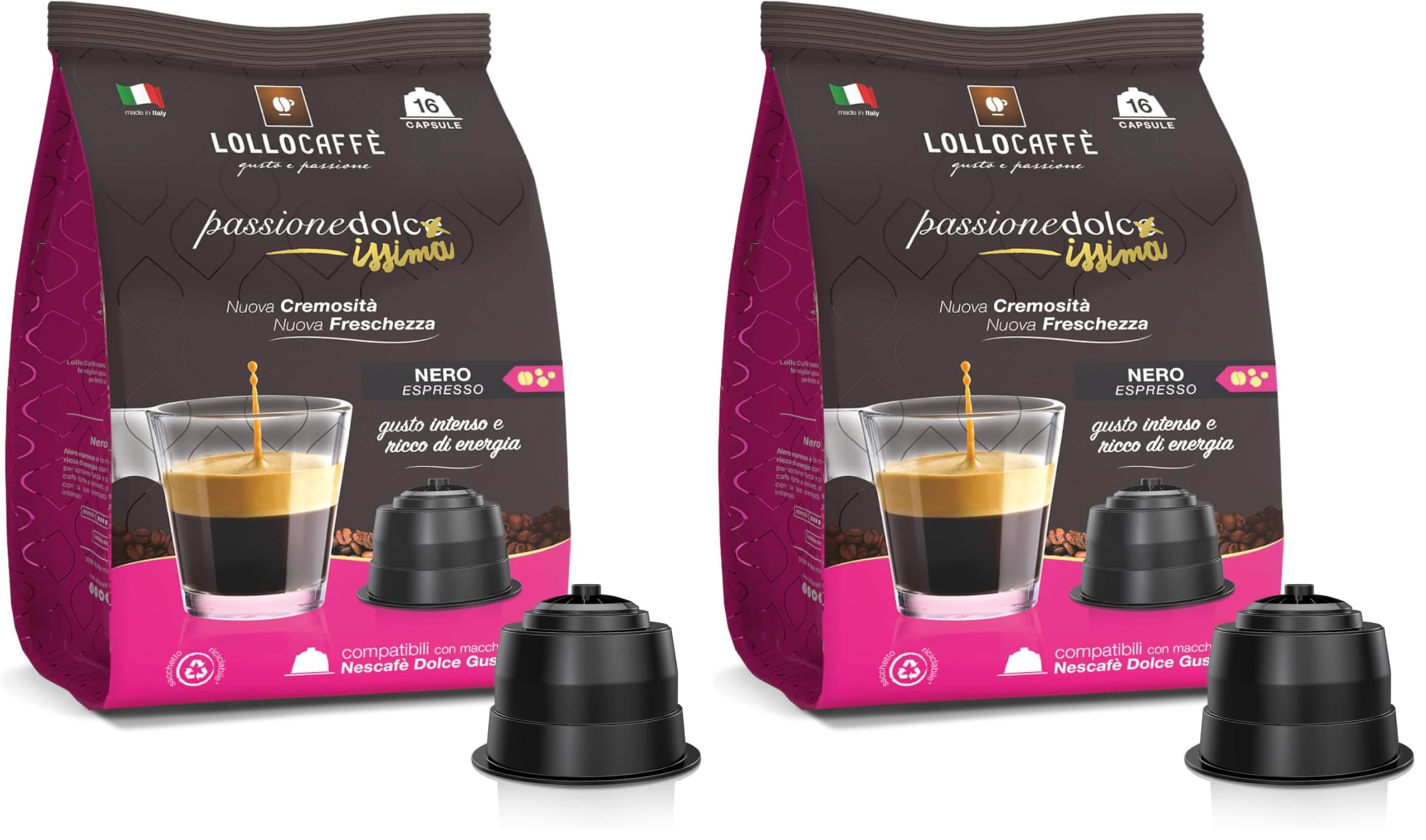Lollo Caffè Miscela Nera - 96 capsule (6 confezioni da 16) - Compatibili con le Macchine Nescafè* Dolce Gusto* (Confezione da 2)