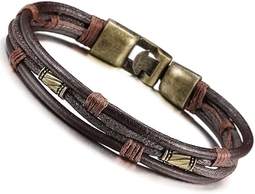 Jstyle pulsera tipo cuerda marrón de cuero para la muñeca estilo vintage para hombre