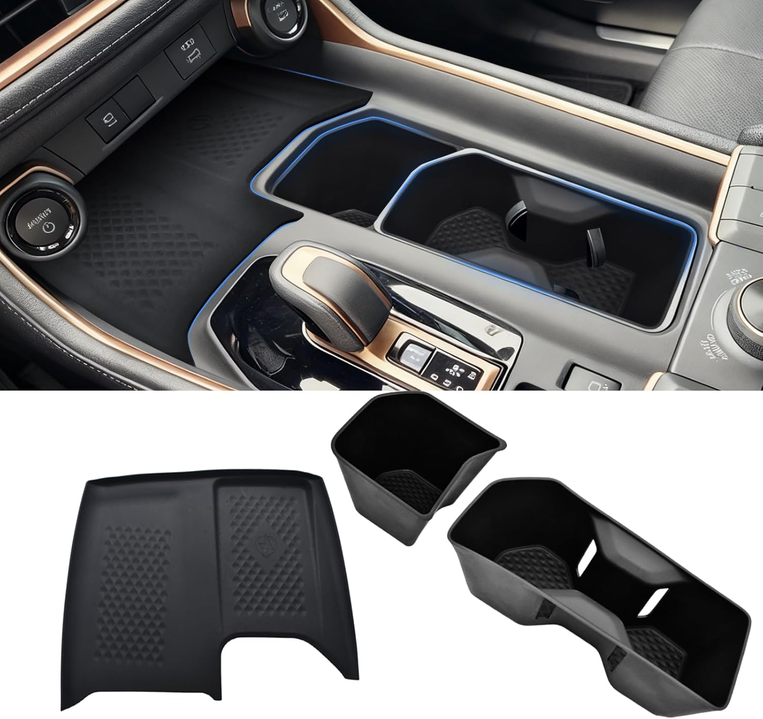 TPE Anti-Slip Cup Holder Insert & Silicone Wireless Charging Non-Slip Mat 2pcs for 2024 2025 2026 Toyota Grand Highlander Accessories Anti-Drop & Anti-Rattle for Grand Highlander Hybrid Black