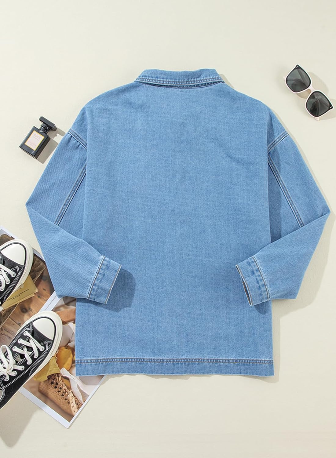 Sidefeel Women's Jean Jacket Oversized Boyfriend Button Up Long Sleeve Split Zimbaplatinum Denim Jackets - Image 5