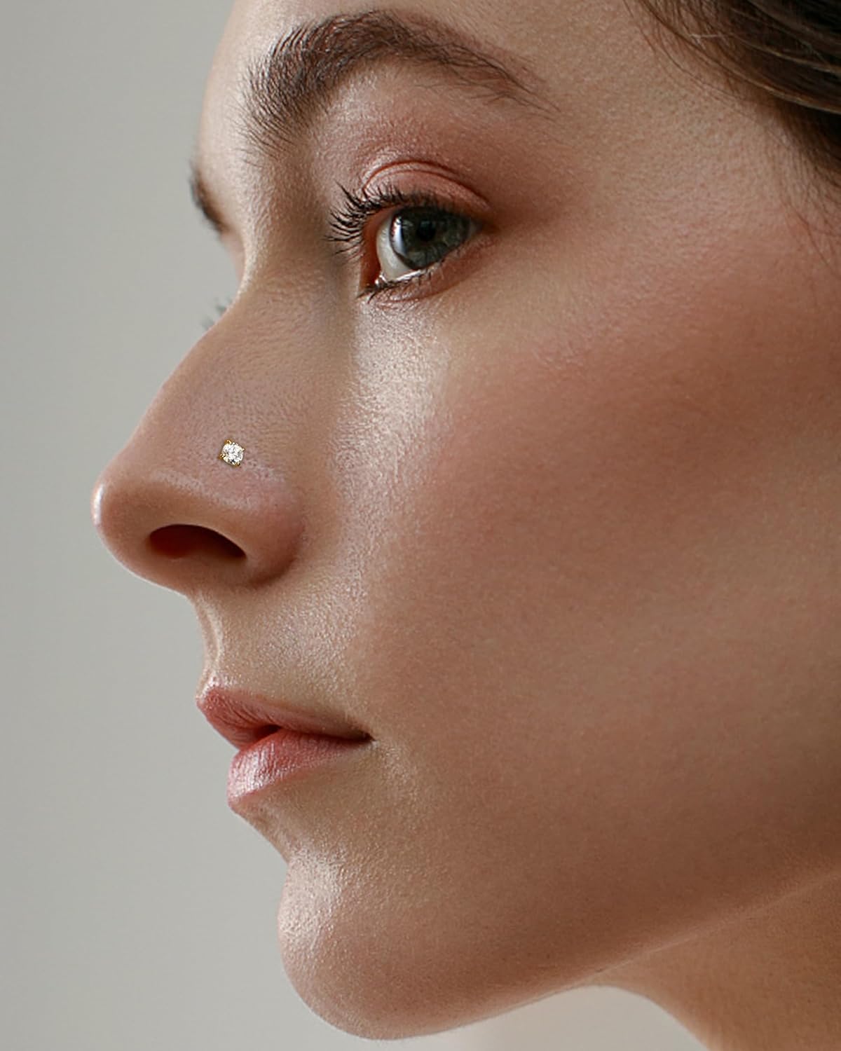 COCHARM 14K Solid Gold Bone L Bend Nose Stud 22g 18g 20g 1.5mm 2mm 3mm CZ Yellow Gold Nose Ring Stud Press Fit Nose Pin S Screw 14K Real Gold Nose Piercing 22g 20g 18g Nose Jewelry - Image 2