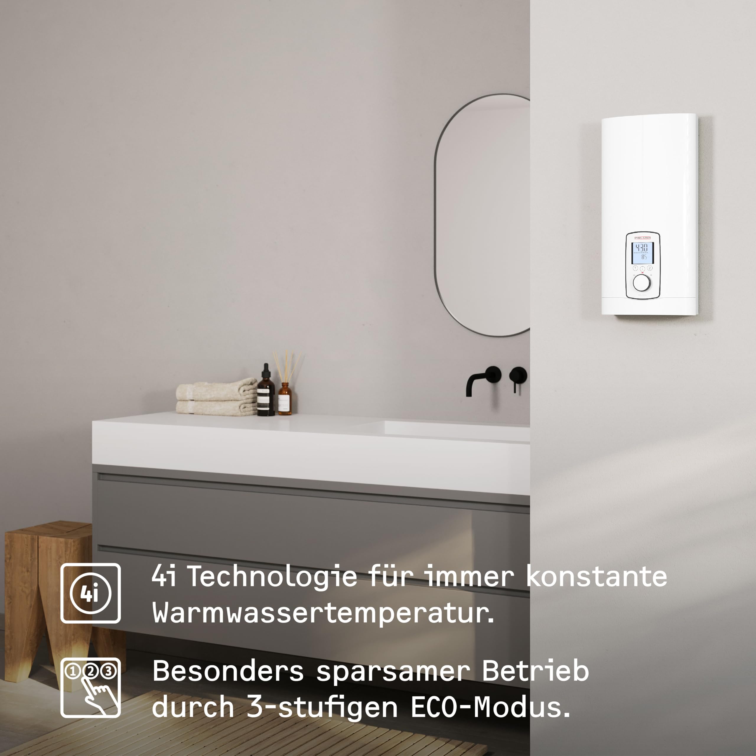 STIEBEL ELTRON Vollelektronischer Durchlauferhitzer DHE 18/21/24 kW, immer gradgenaue Wunschtemperatur, ECO-Modus, Multifunktionsdisplay, 2 Memory Tasten, Wellness-Programme, 202656