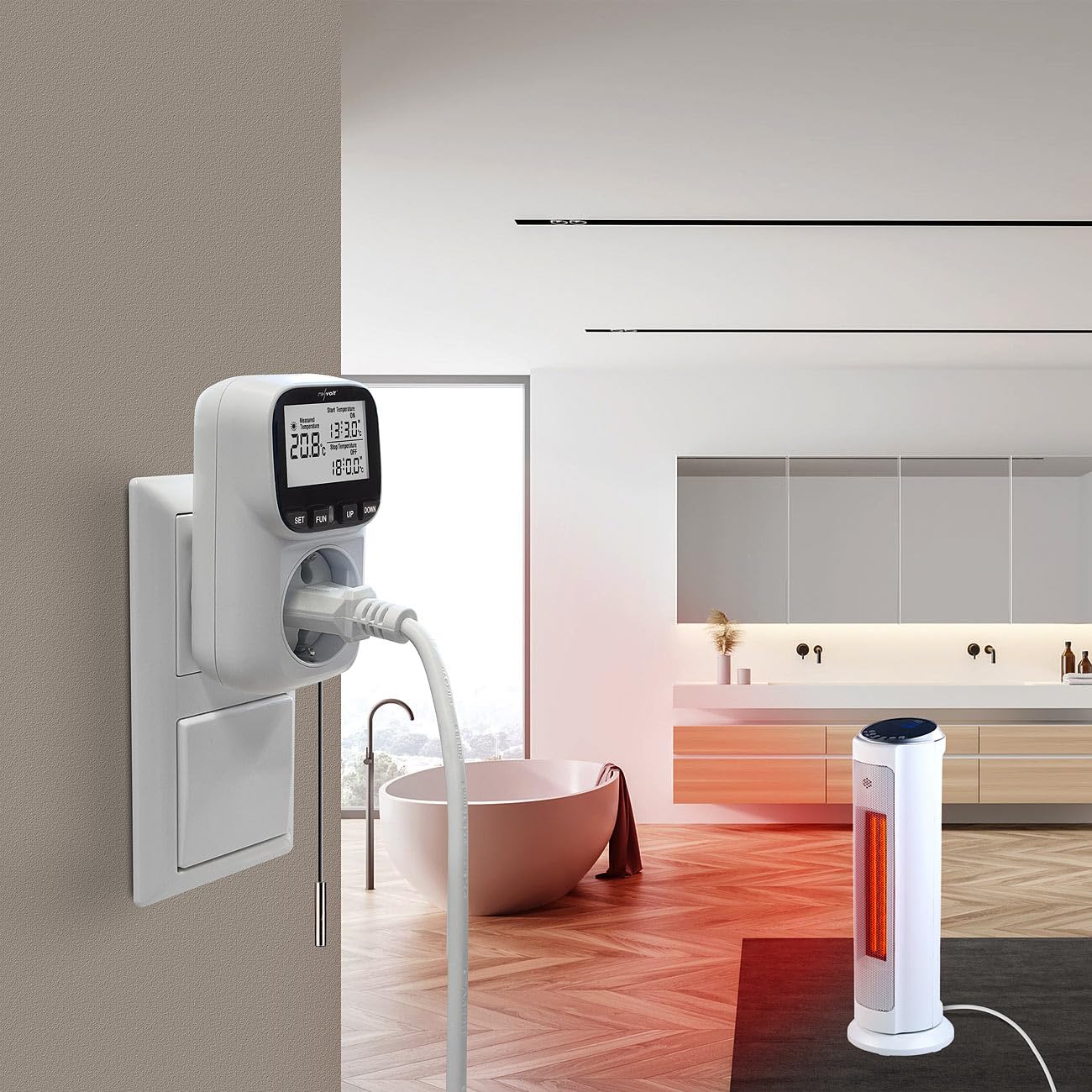 revolt Temperaturregler 230V: 4er-Set Digitale Steckdosen-Thermostate für Heiz & Klimageräte (Zeitschaltuhr Thermostat-Steckdose, Thermostat mit Fernfühler, Heizstrahler)