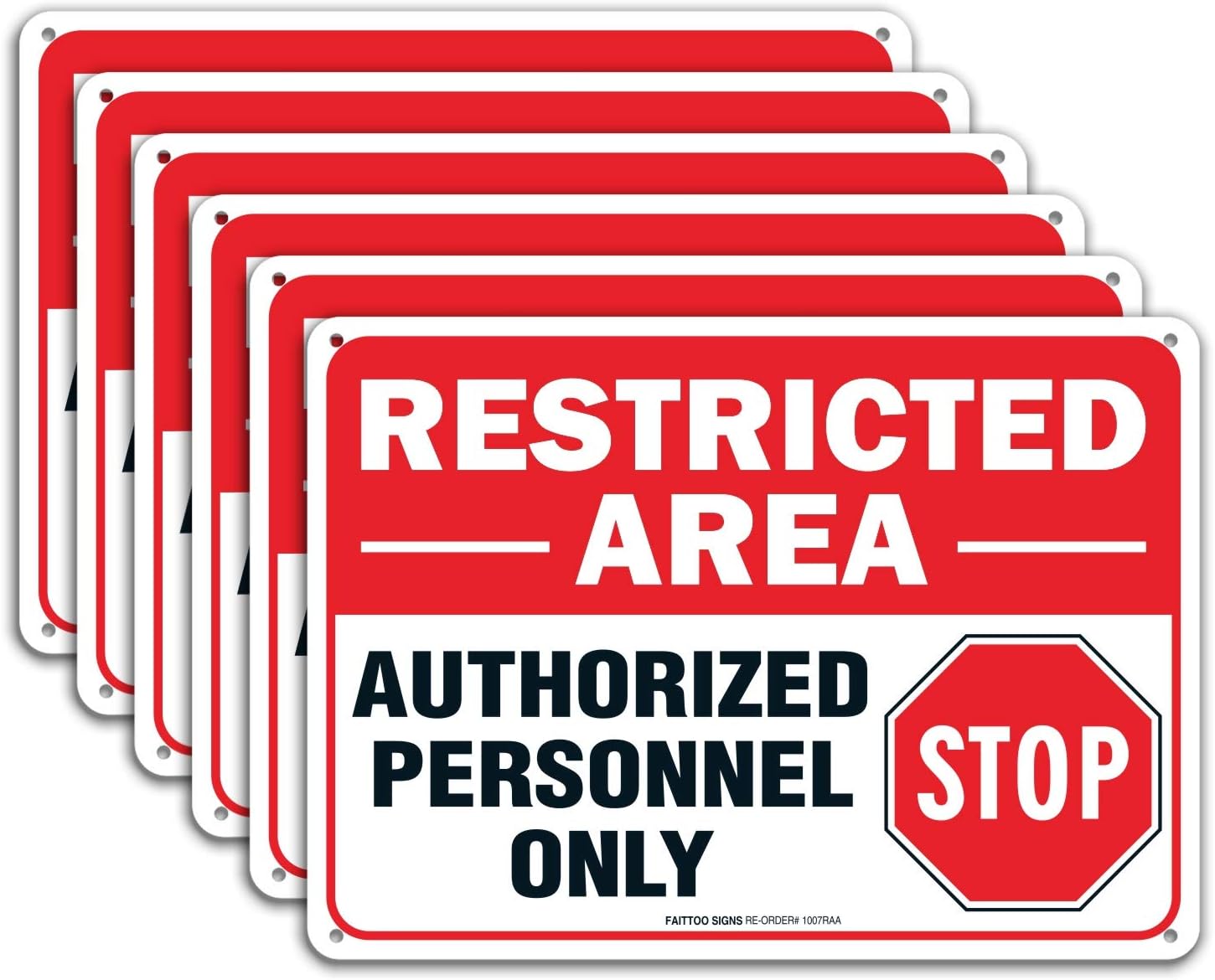 Faittoo (6 Pack) Restricted Area Sign Authorized Personnel Only, Do Not Enter Sign, 10 x 7 Inches .40 Rust Free Aluminum, UV Protected, Weather Resistant, Waterproof, Durable Ink，Easy to Mount