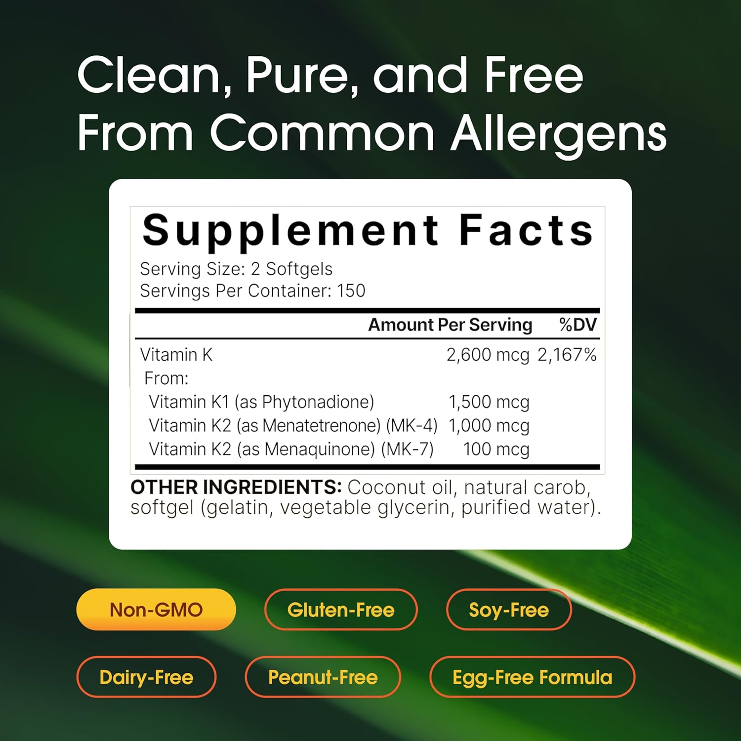 NatureBell Vitamin K Complex - 300 Softgels - Delivers 2,600mcg Vitamin K - Full Spectrum Bone & Heart Health Support Supplement - High Absorption K1 & K2 MK-4 & MK-7*