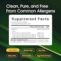 Vista 3 de NatureBell Complejo de vitamina K - 300 cápsulas blandas - Ofrece 2,600 mcg de vitamina K - Suplemento de apoyo para la salud ósea y cardíaca