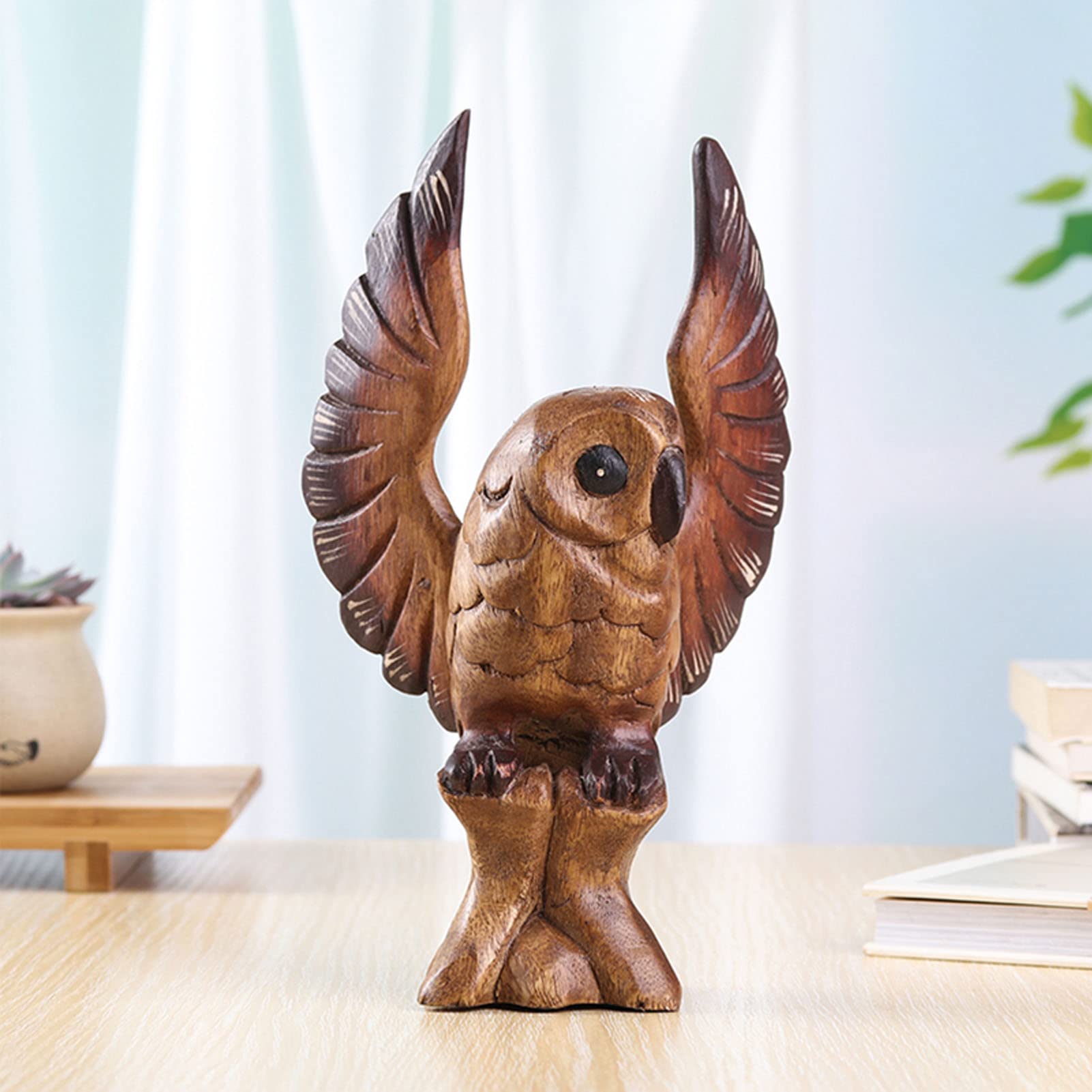 Amazon.co.jp: Uziqueif 木製のフクロウの像 - 手彫りの木 - かわいい