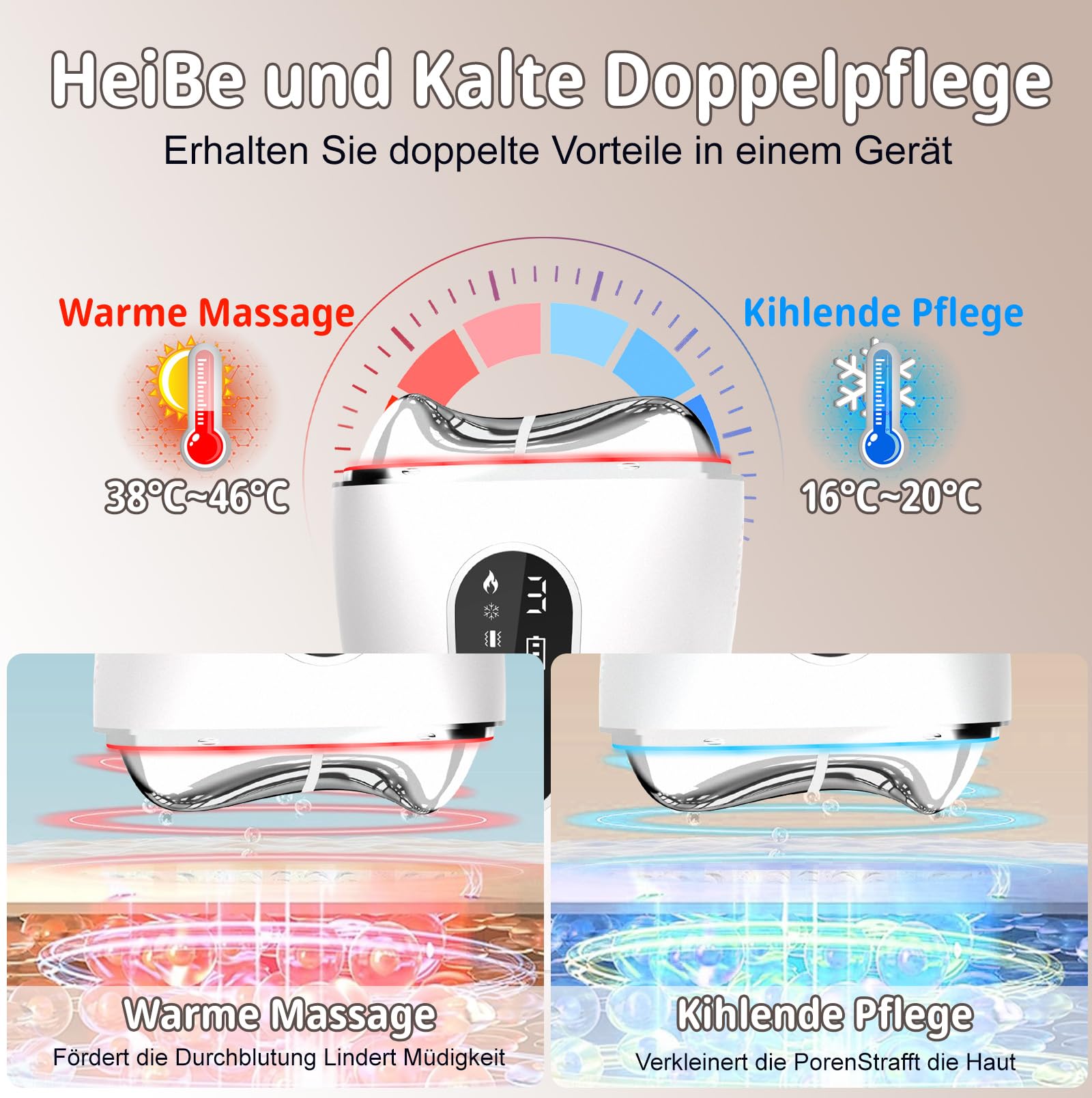 EMS Gua Sha Elektrisch, Aktualisierte Version - Lymphatische Gesichtsbürste Kalt Wärme mit 3 Vibration & LCD-Bildschirm, Rot, Blau, Violett, Für Gesicht Anti Falten Anti Aging - 4