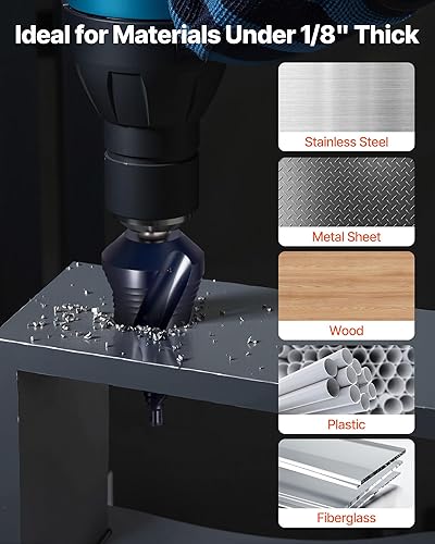 Miniatura 6 de VEVOR Broca escalonada, 316 a 1-38 pulgadas, vástago triangular de 38 pulgadas, acero de cobalto de alta velocidad con revestimiento TiAlN, cuatro