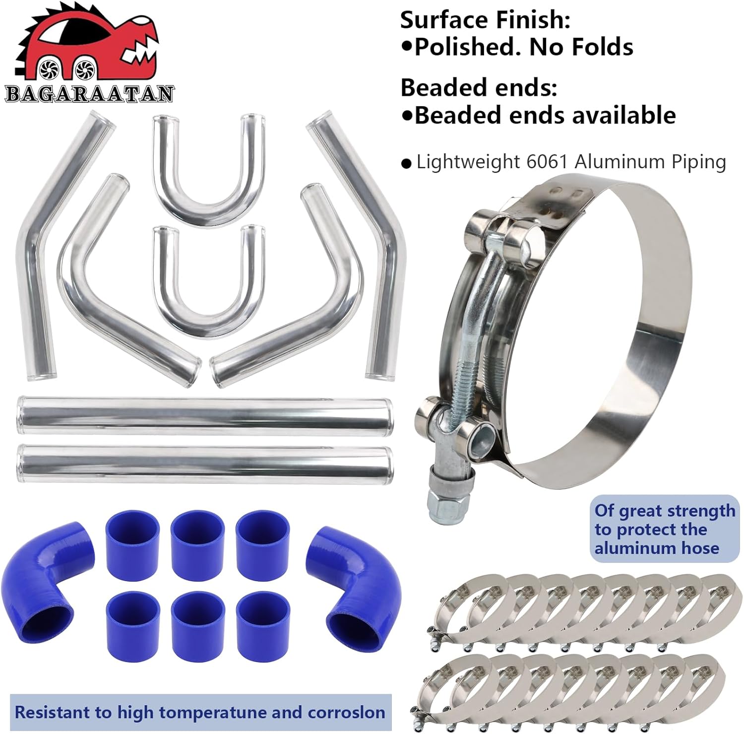 8PCS Universal 2.5" Aluminum Intercooler Piping U-Pipe Kit with Coupler and T-Clamps