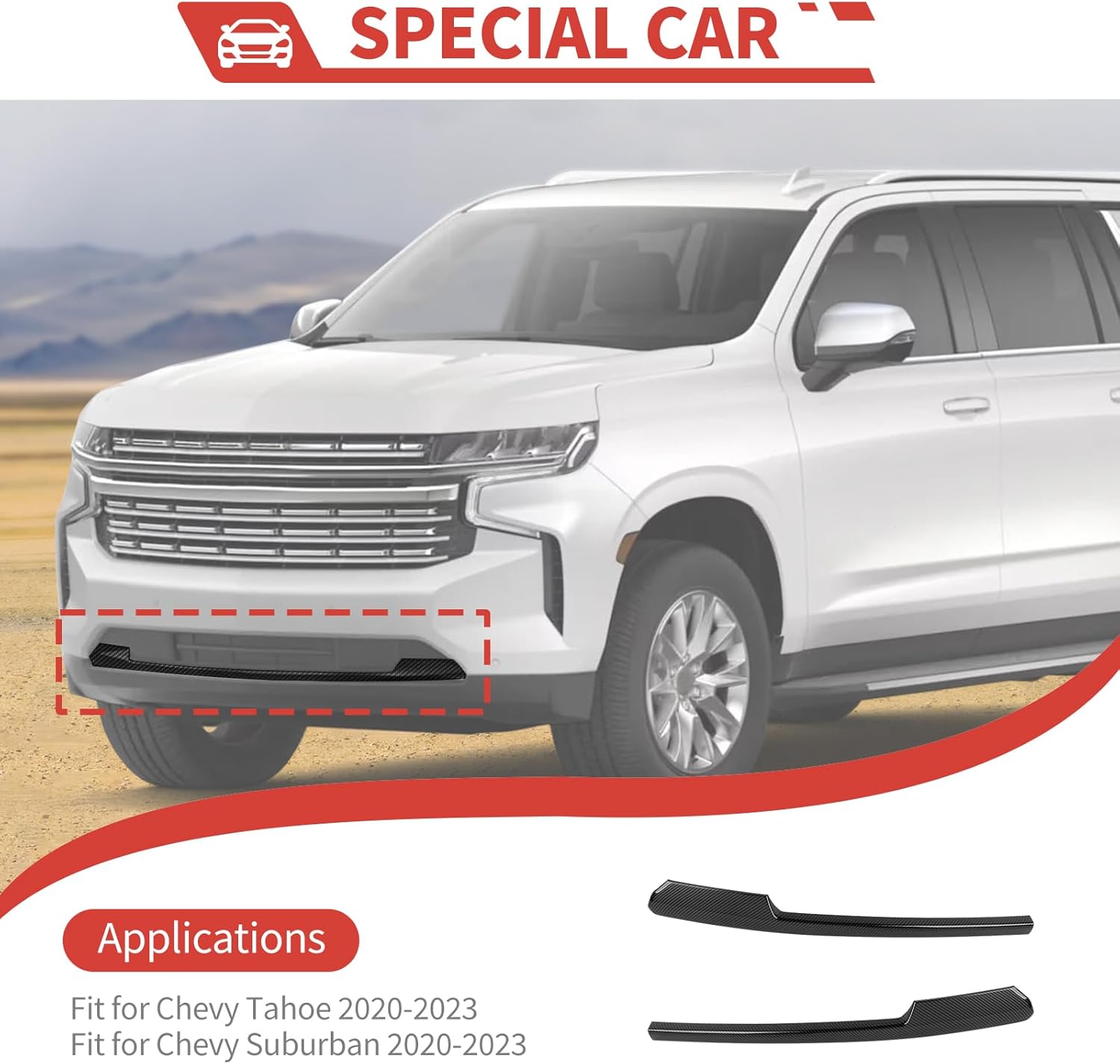 Front Lower Bumper Molding fit for Chevy Tahoe Suburban 2020-2023 Front Bumper Face Bar Trim Molding Carbon Fiber Finish Front Bumper Protector Exterior Accessories