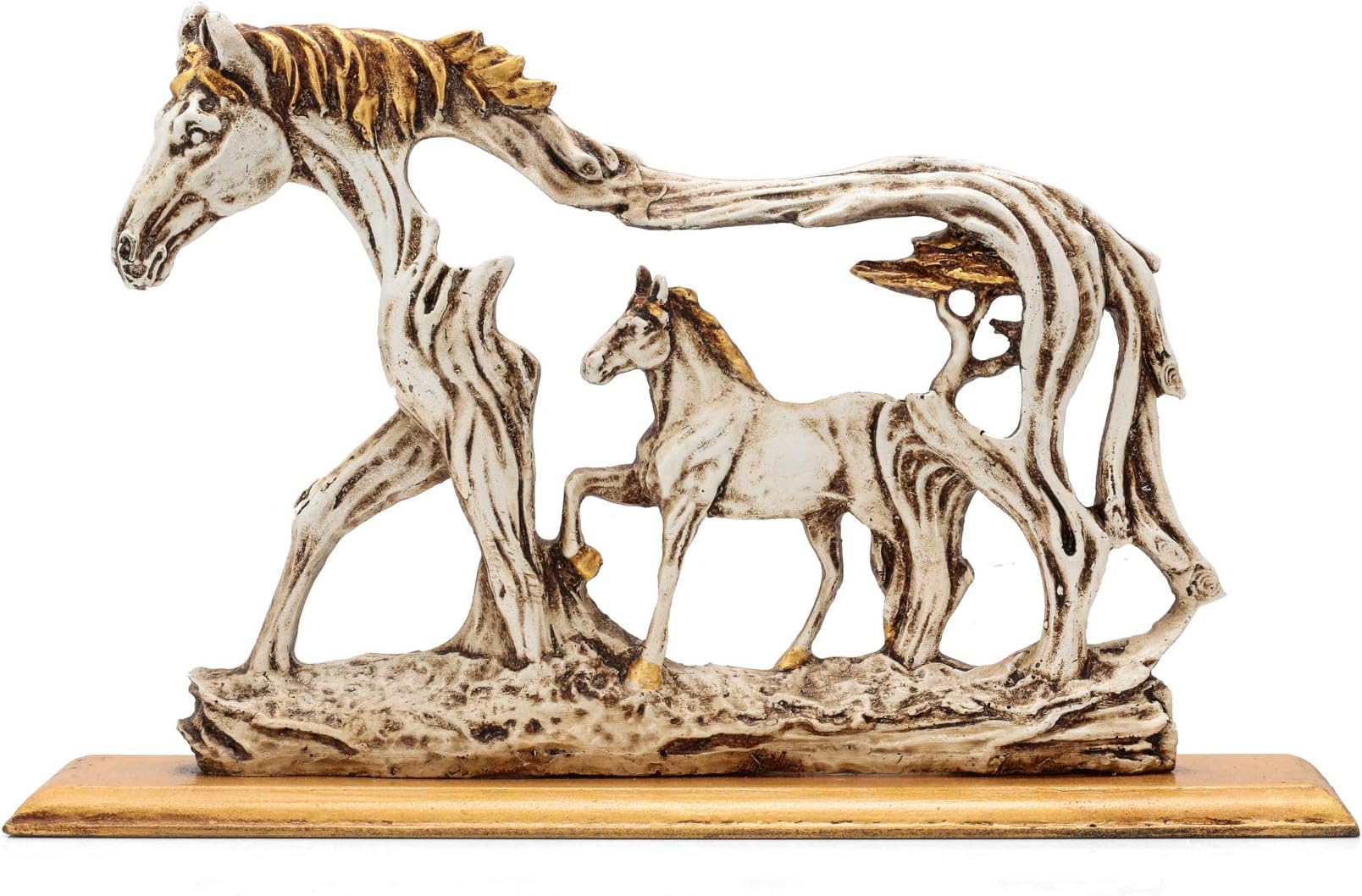 CraftVatika Horse Statue Horses Showpieces for Home Decor, Good Luck Wealth Income Bright Future Decorative Items Diwali Gifts, Resin, 6.4 x 10 Centimeters, Gold