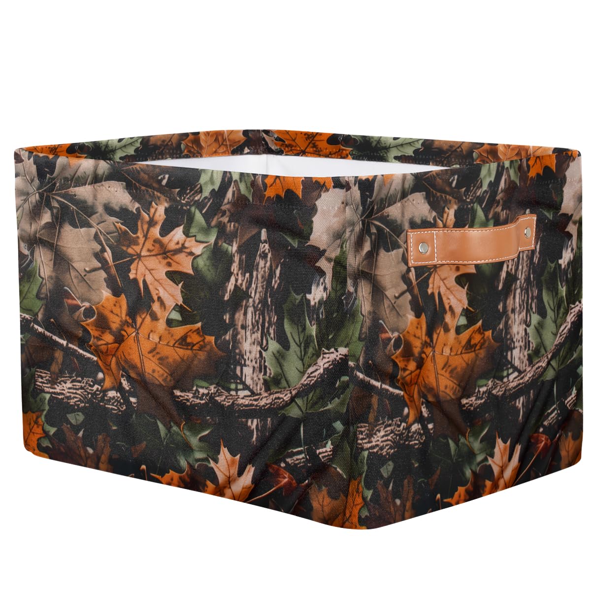 AUUXVA Tree Leaves Camouflage Camo Storage Basket Collapsible Cloth Storage Cube Basket Bins Organizer with Handles Rectangular Large Toys Shelf Closet for Nursery Bedroom Home Office