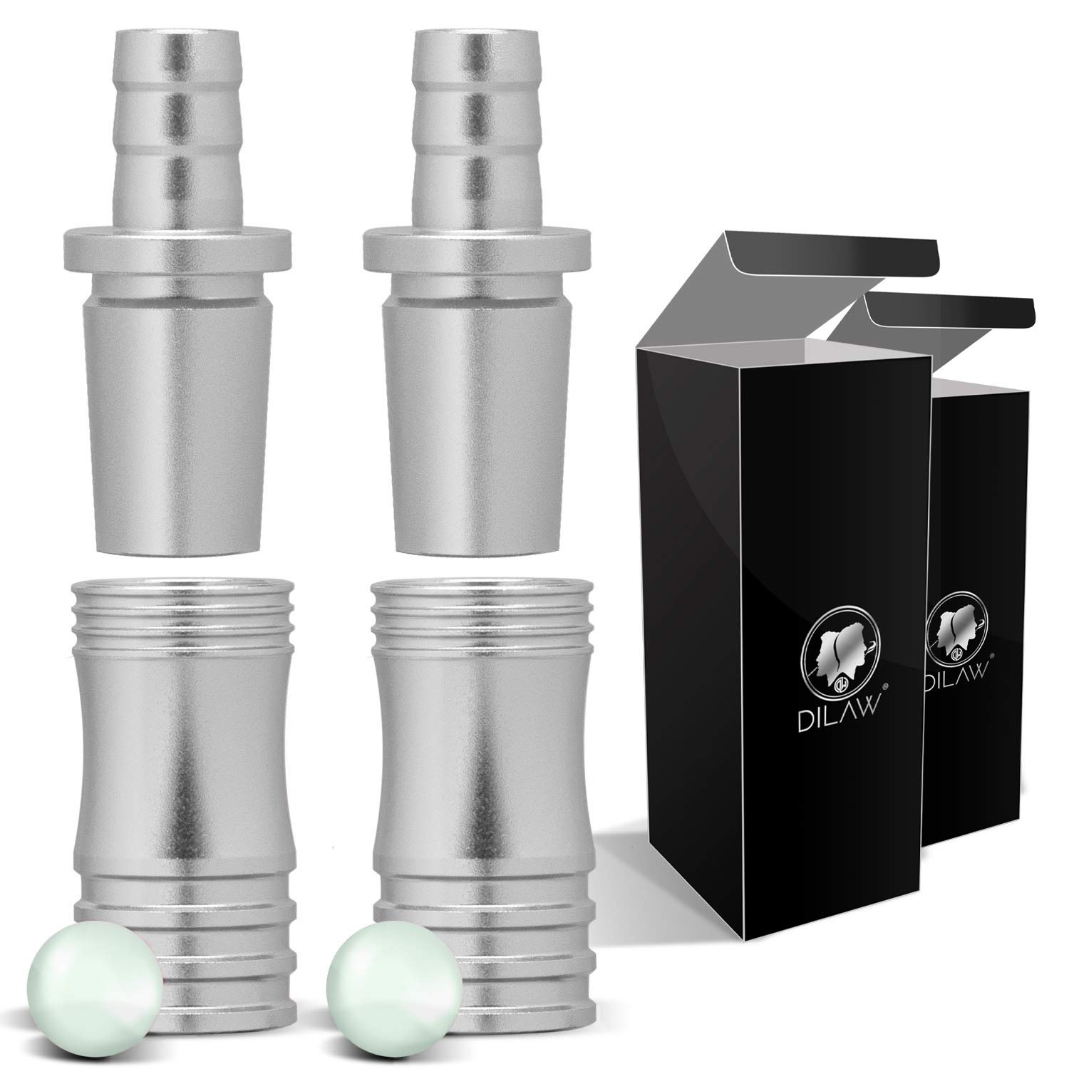 DILAW® Shisha Aluminium Schlauchadapter 18/8 Schliff Set 2-teilig Universal Hookah Wasserpfeife Alu Manyak,Opal,Vatos Menge: 2er Pack, Farbe: Silber