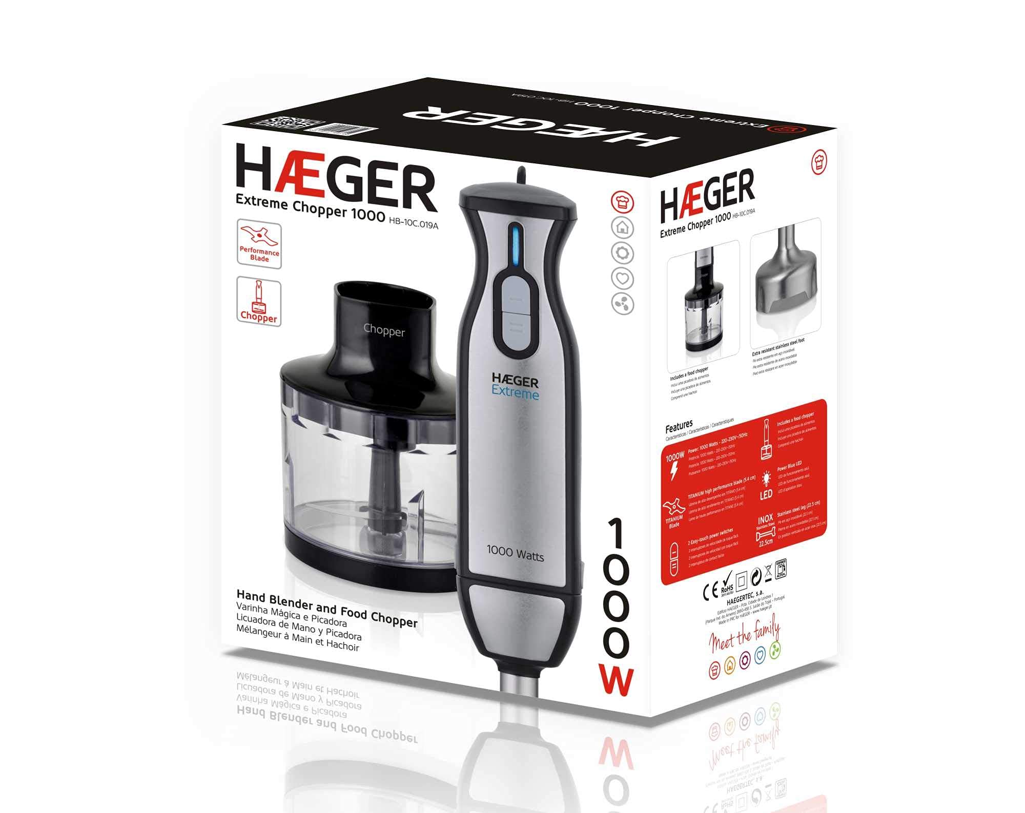 Haeger Extreme Chopper 1000W - Frullatore A Mano E Tritatutto Con Piede In Titanio