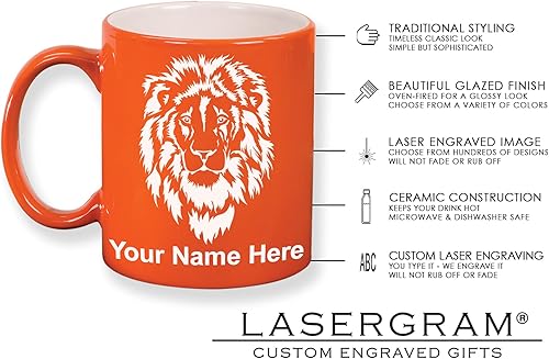 Miniatura 10 de LaserGram Taza de café redonda de cerámica de 11 oz, gorila, grabado personalizado incluido (blanco)