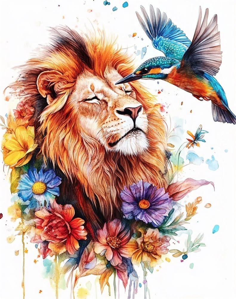 Stamped Cross Stitch Kits for Adults Beginners, Lion and A Kingfisher DIY Cross Stitch Patterns Kits Printed Dimensions Needlepoint Kits,Crafts Embroidery Kits for Home Decor Adult Craft Kit